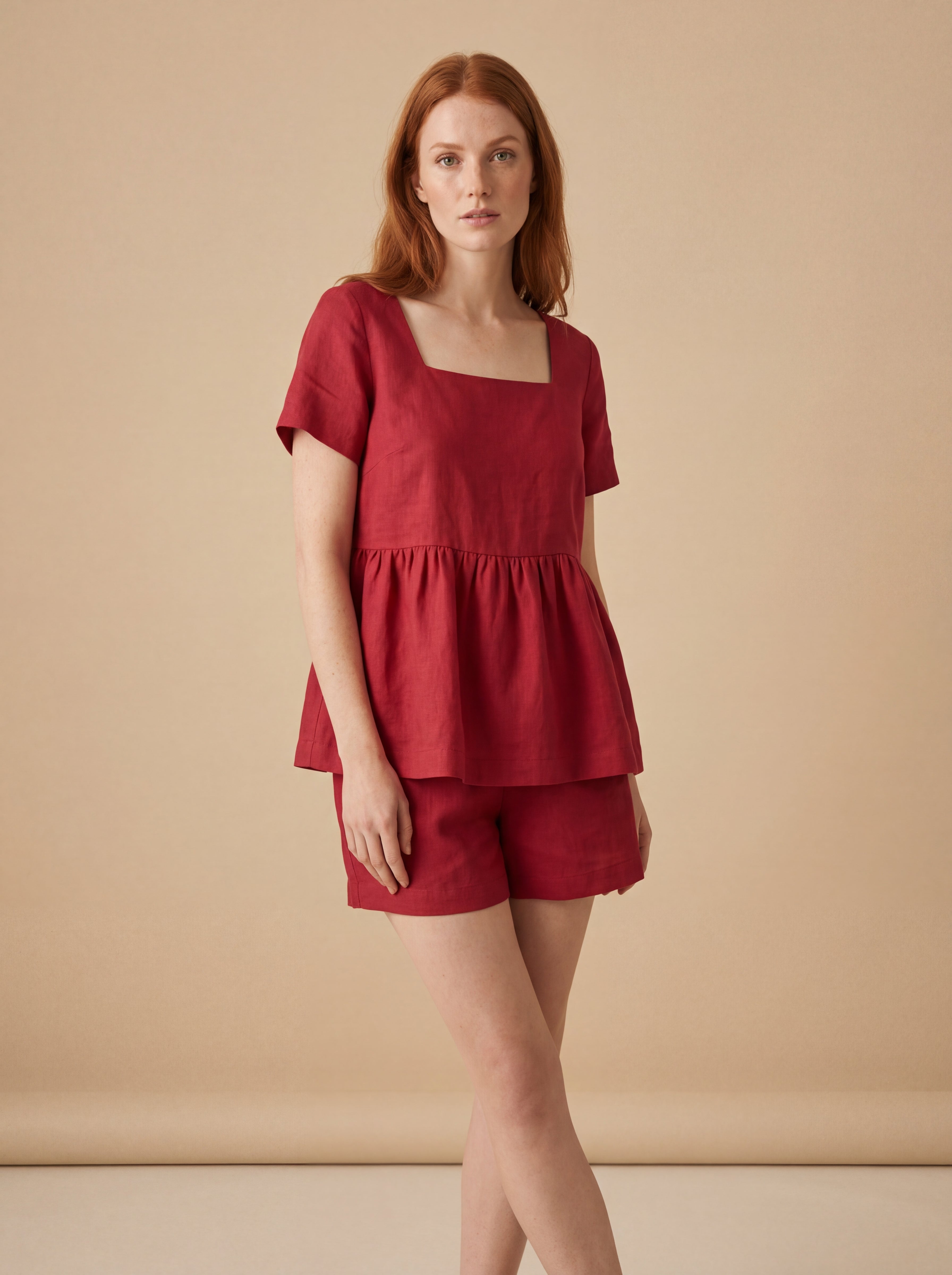 Conjunto Bata Amélia e Shorts Dora Linho Puro · 2 peças