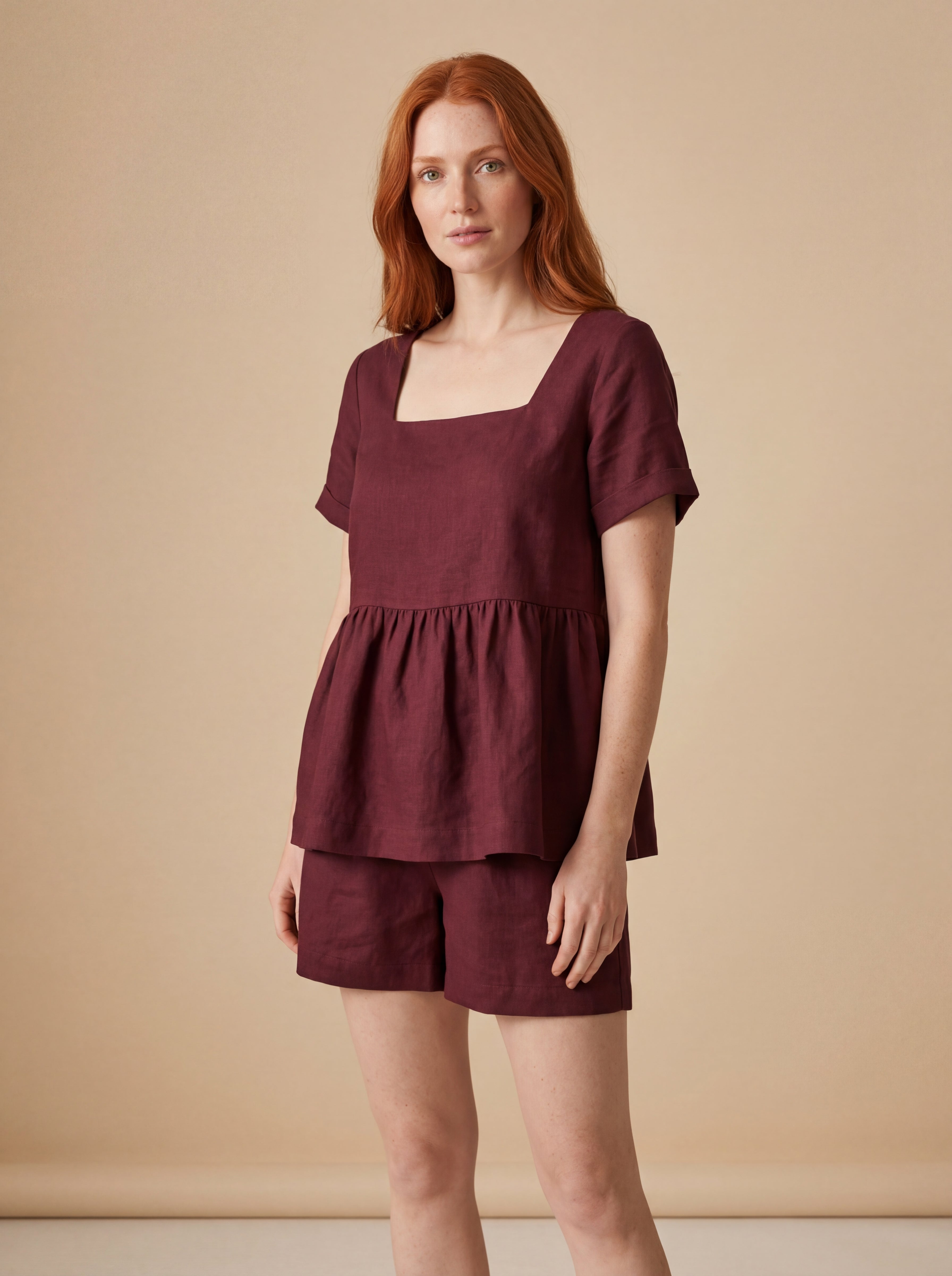 Conjunto Bata Amélia e Shorts Dora Linho Puro · 2 peças