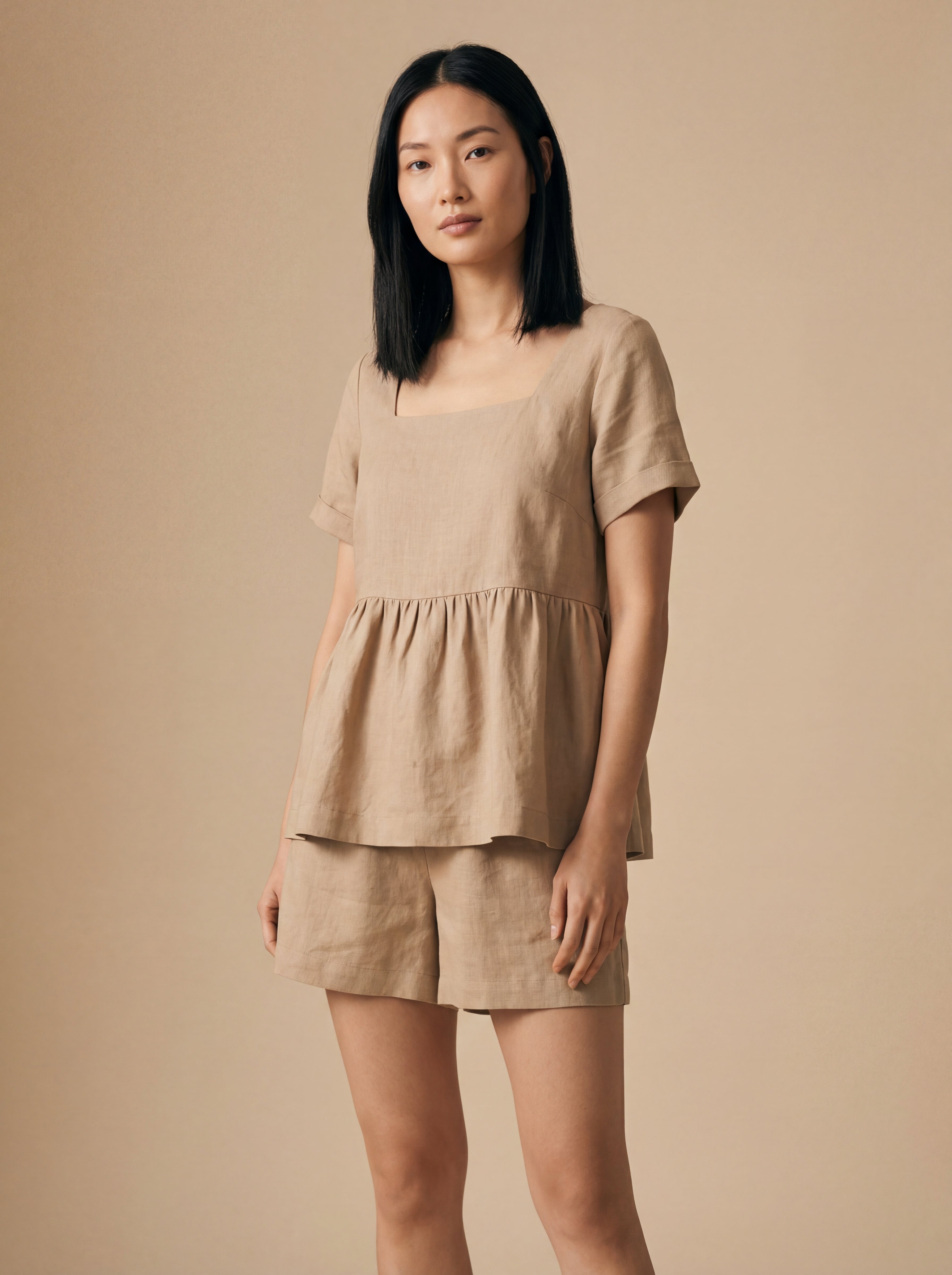 Conjunto Bata Amélia e Shorts Dora Linho Puro · 2 peças