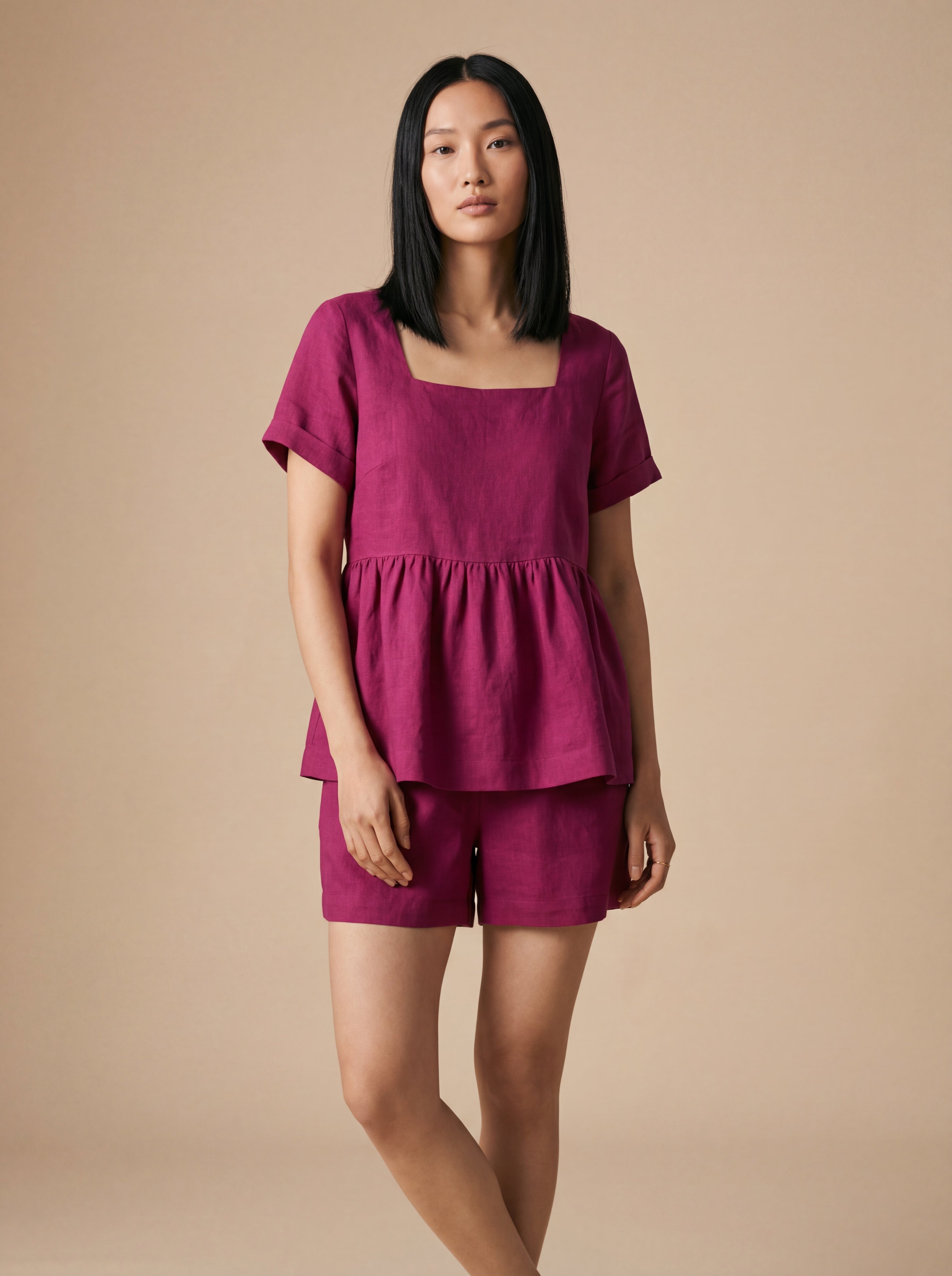 Conjunto Bata Amélia e Shorts Dora Linho Puro · 2 peças