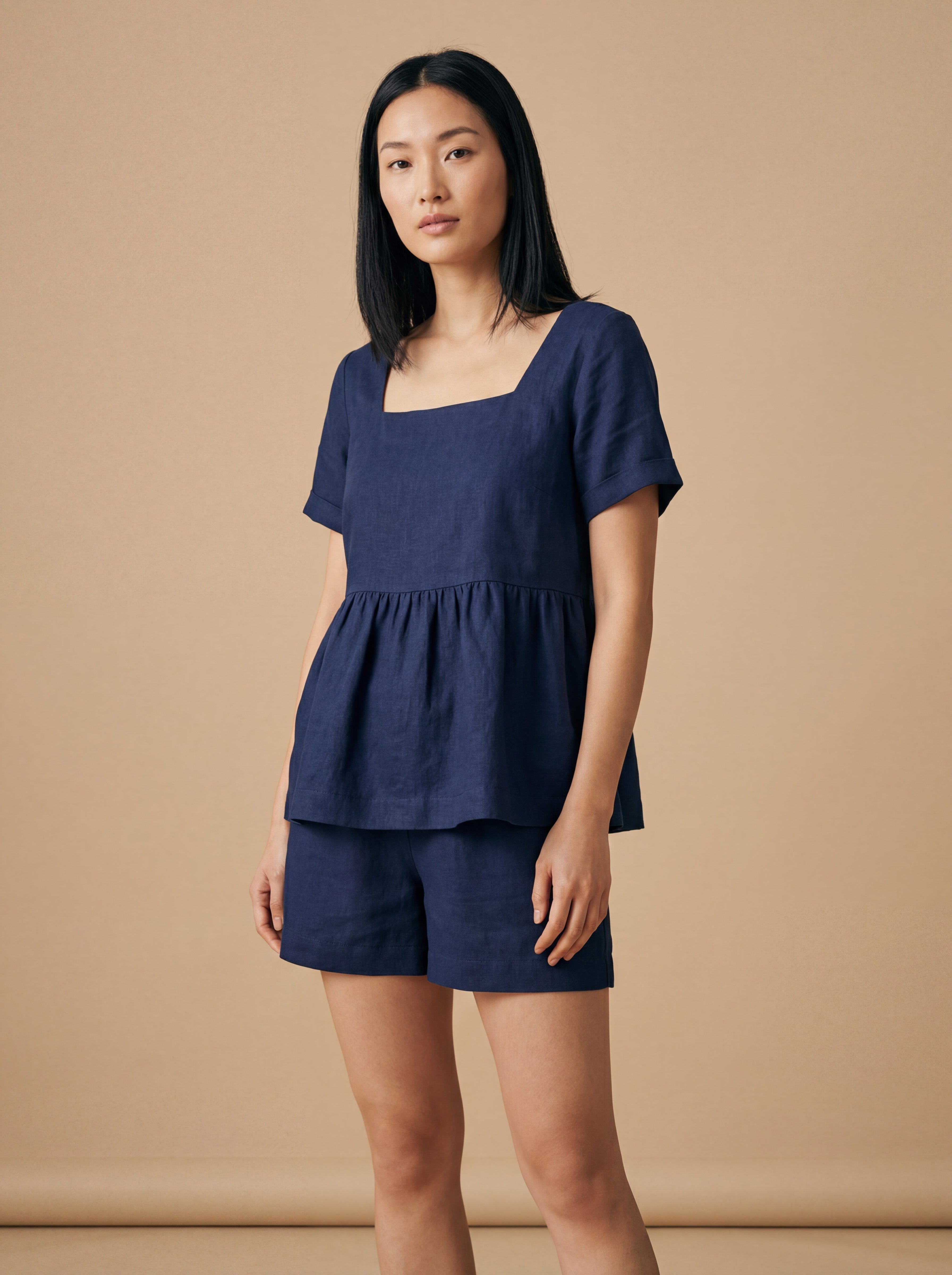 Conjunto Bata Amélia e Shorts Dora Linho Puro · 2 peças