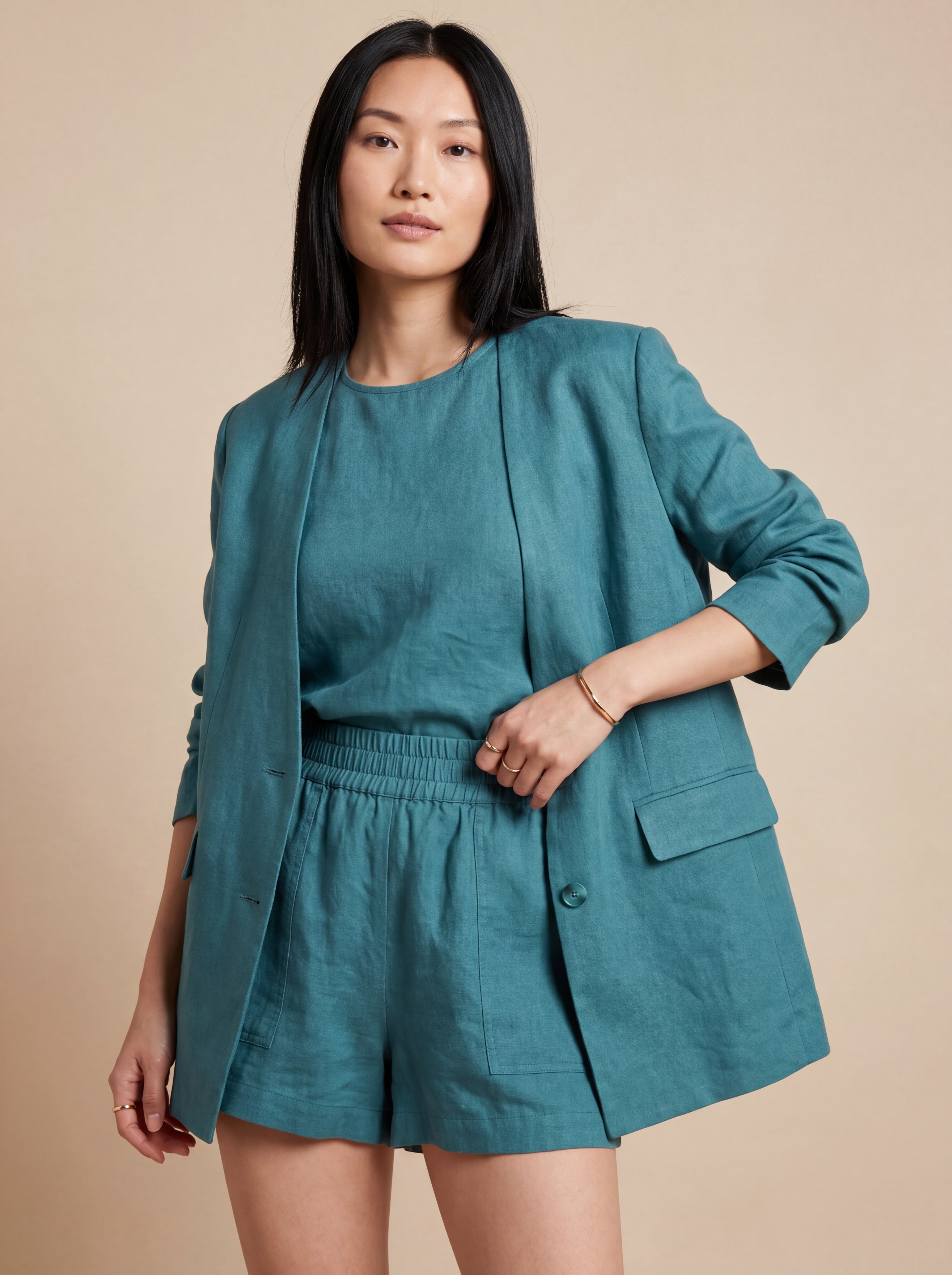 Conjunto Olívia Linho Puro · 3 peças