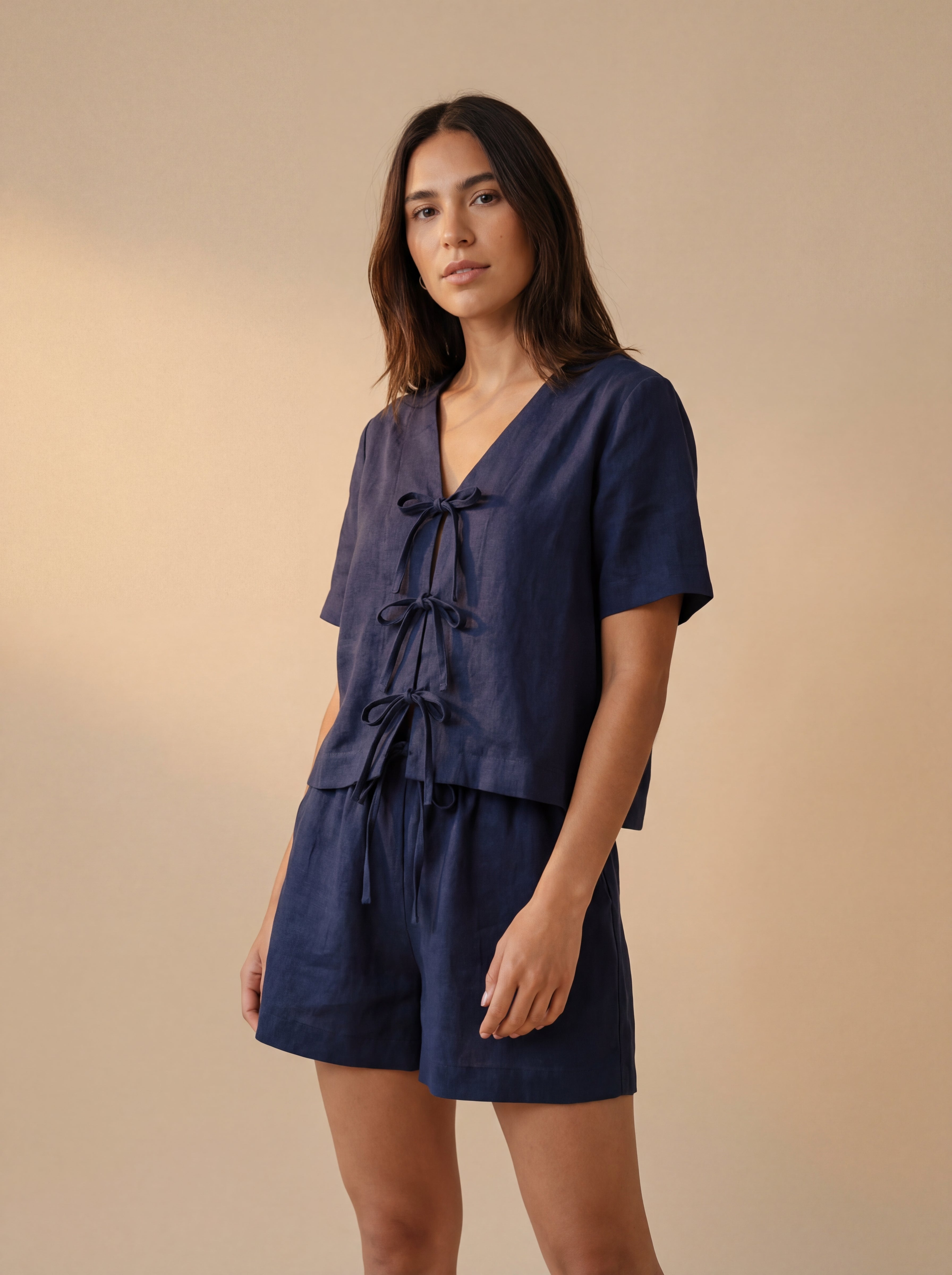 Blusa Laços Frontais Linho Puro