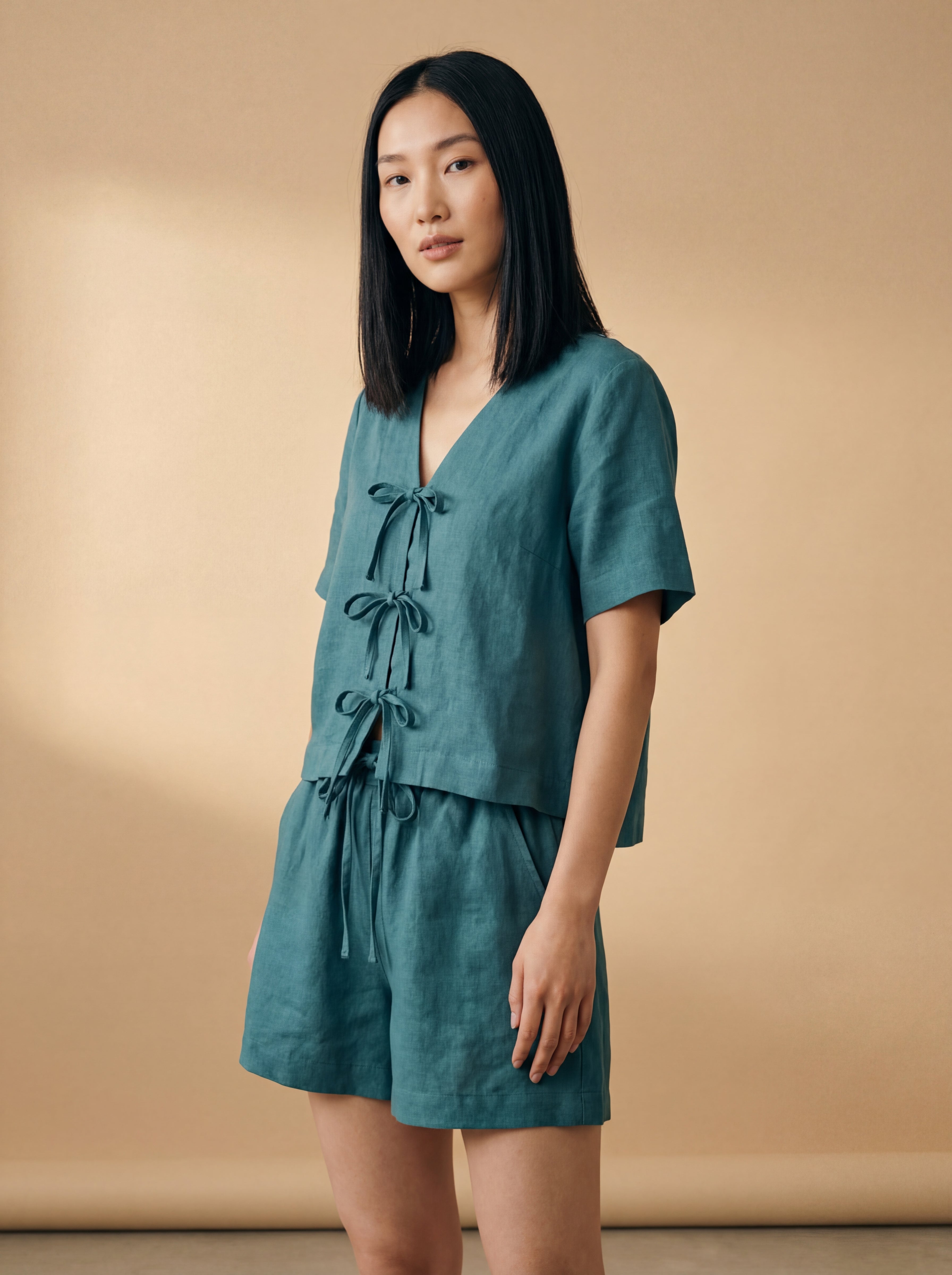 Blusa Laços Frontais Linho Puro