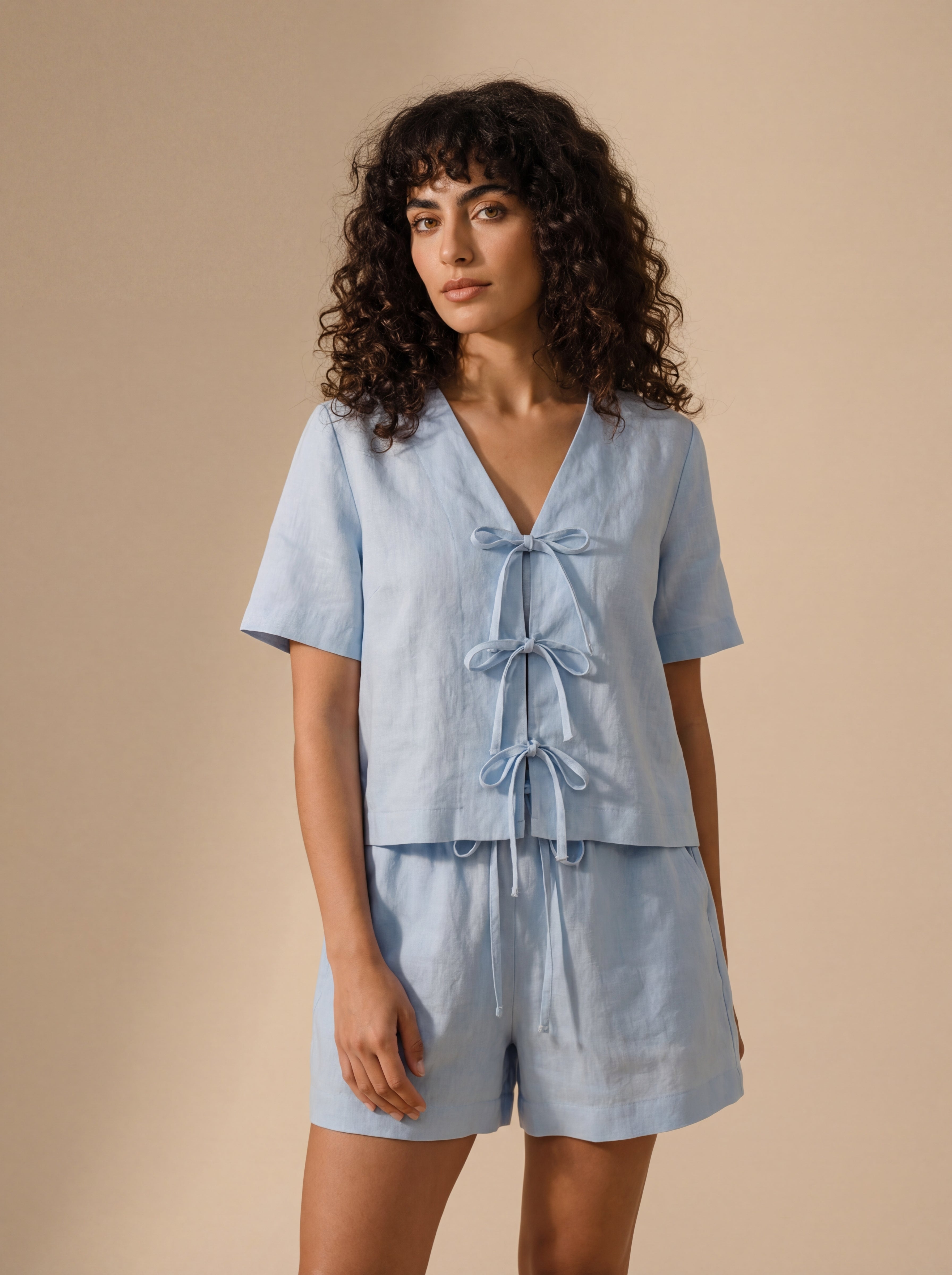 Blusa Laços Frontais Linho Puro