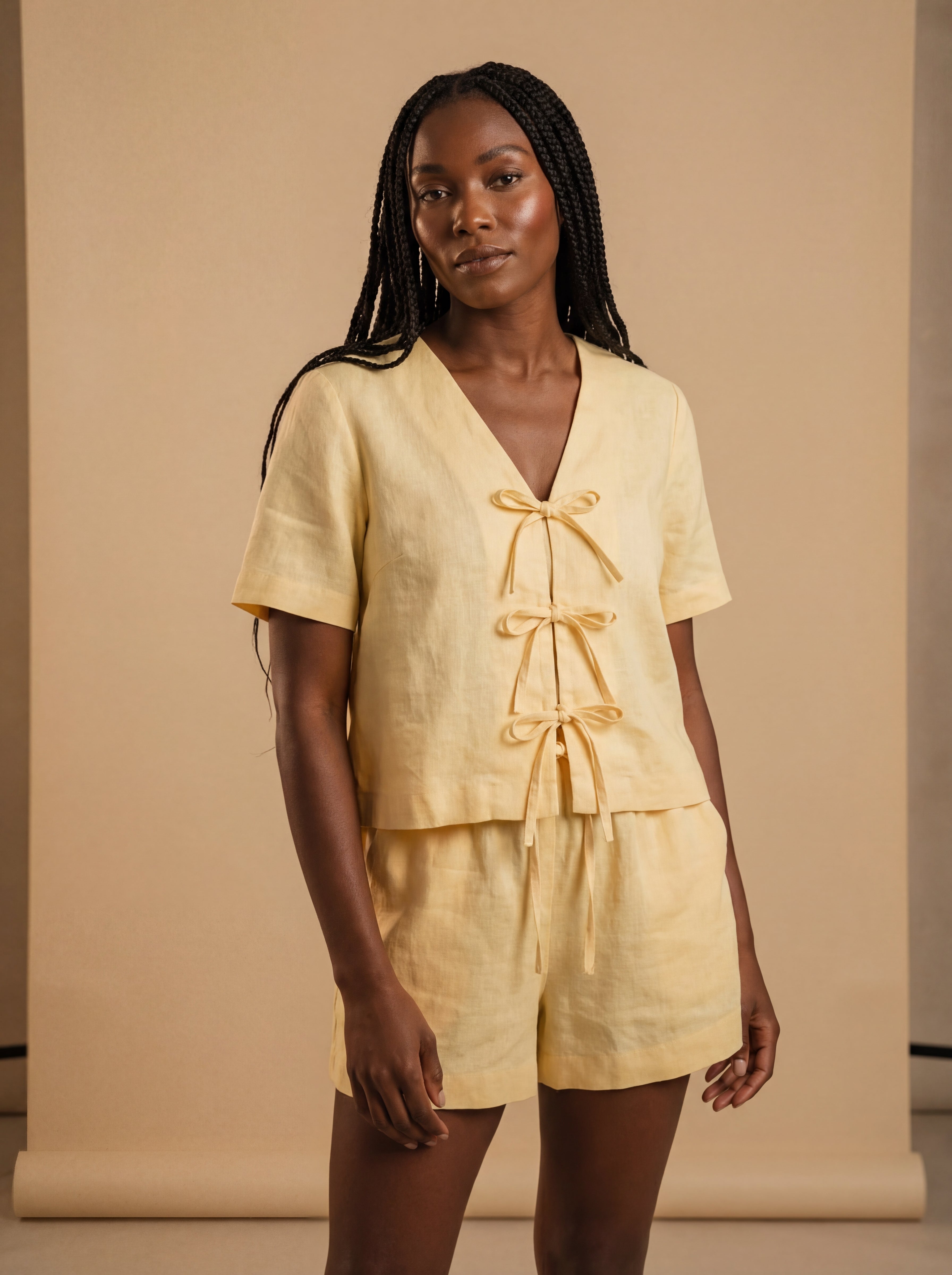 Blusa Laços Frontais Linho Puro