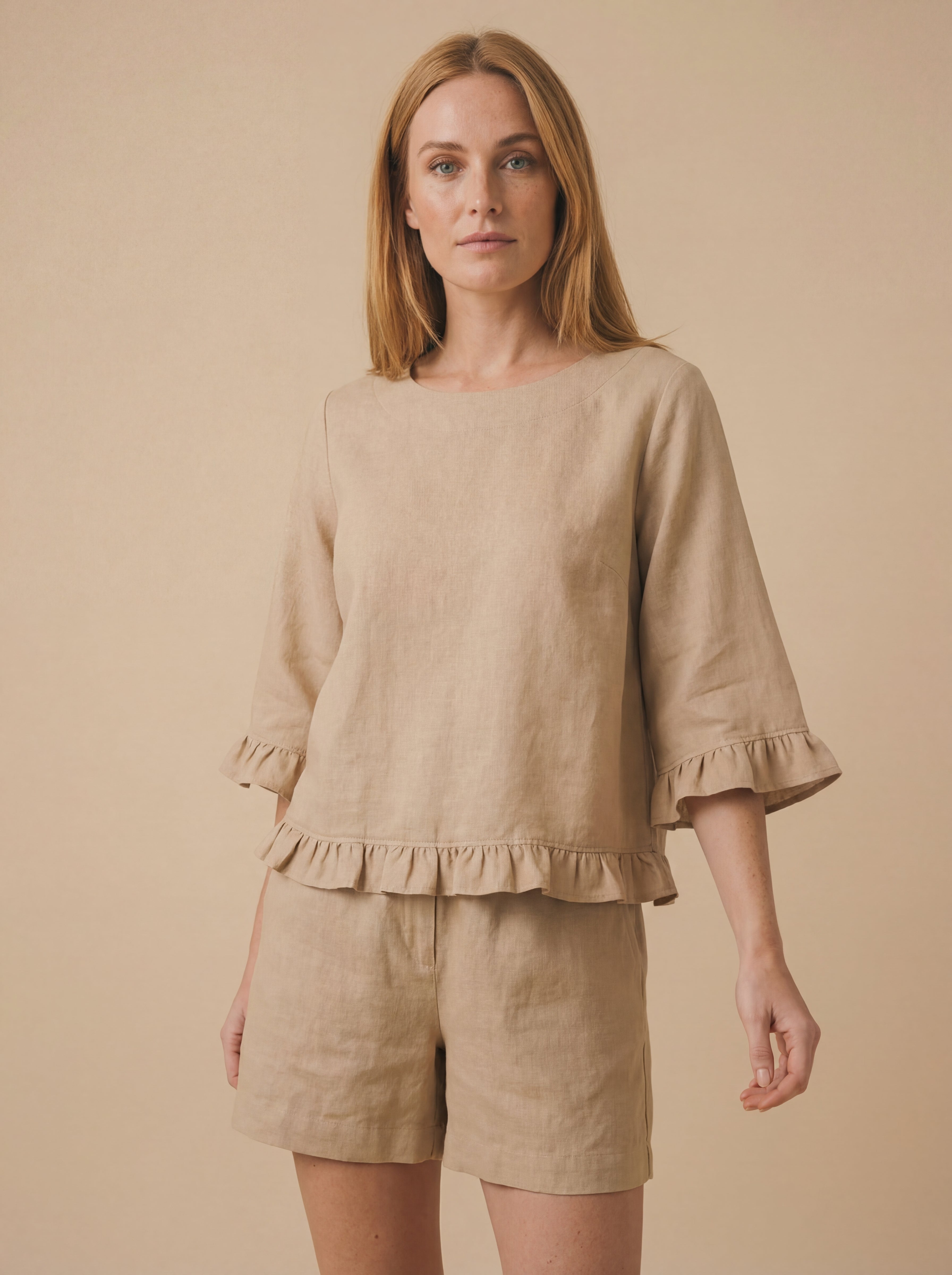 Conjunto Blusa Lucy e Shorts Dora Linho Puro · 2 peças