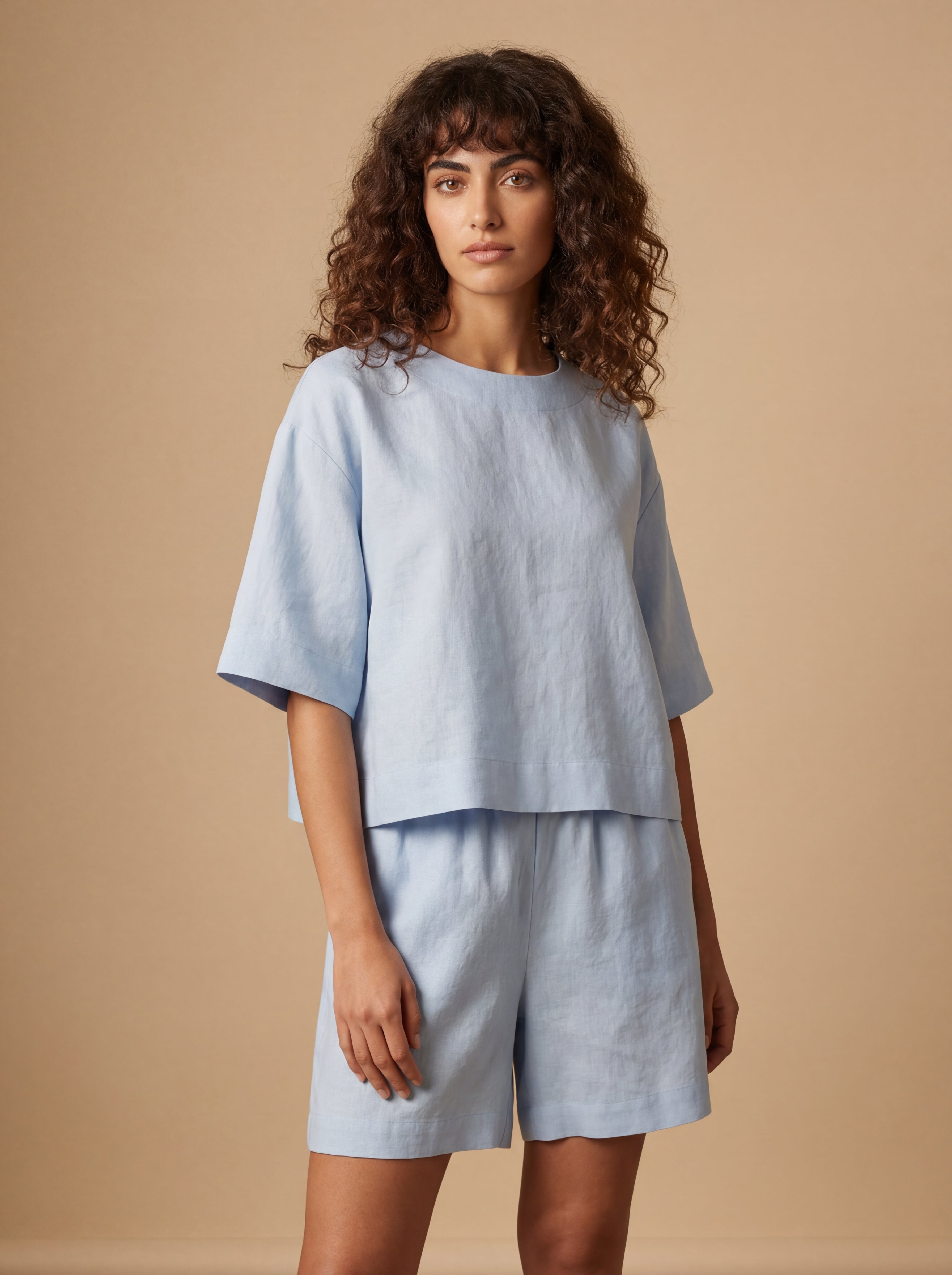 Conjunto Blusa Mayra e Shorts Dora Linho Puro · 2 peças