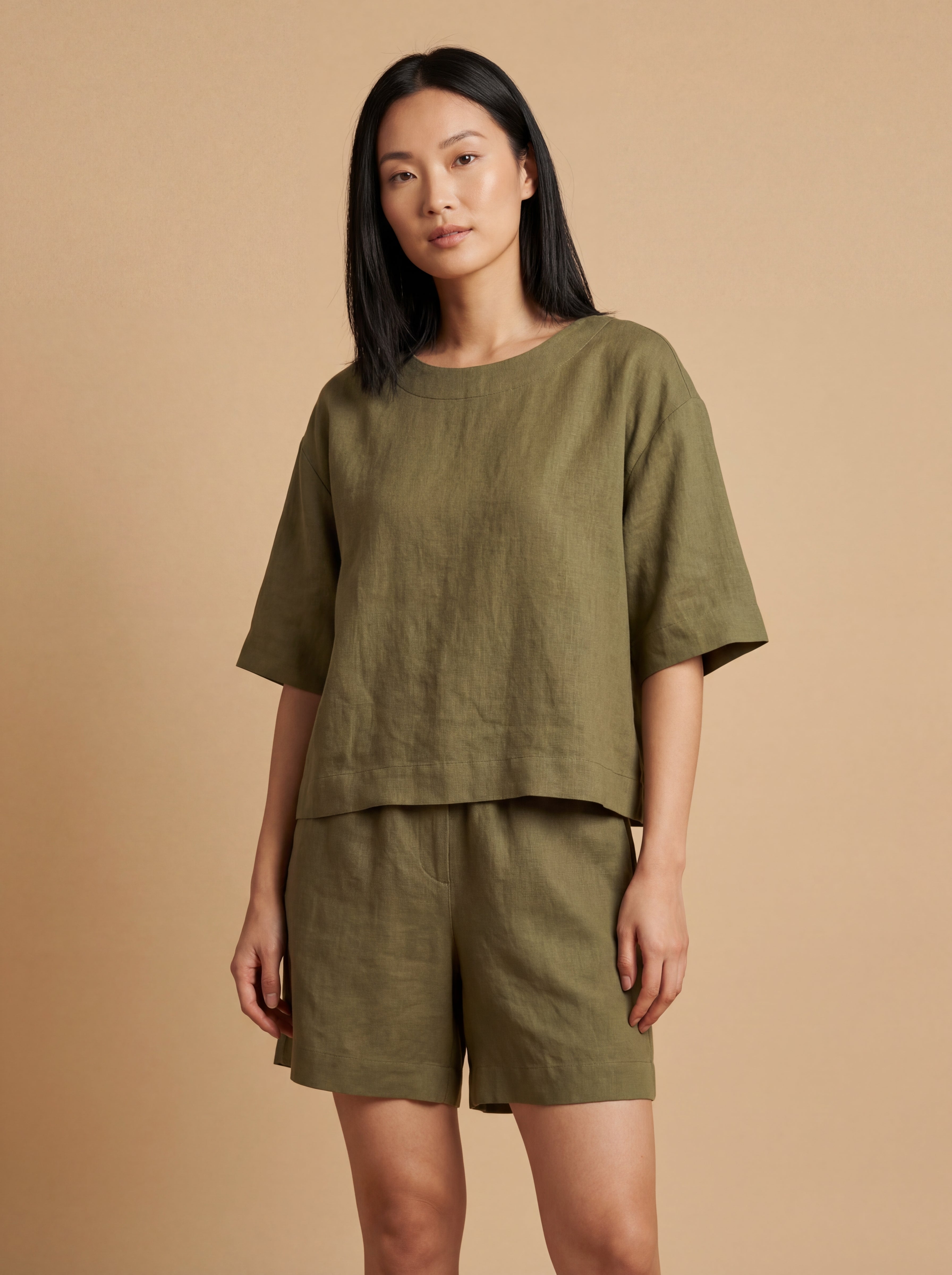 Conjunto Blusa Mayra e Shorts Dora Linho Puro · 2 peças