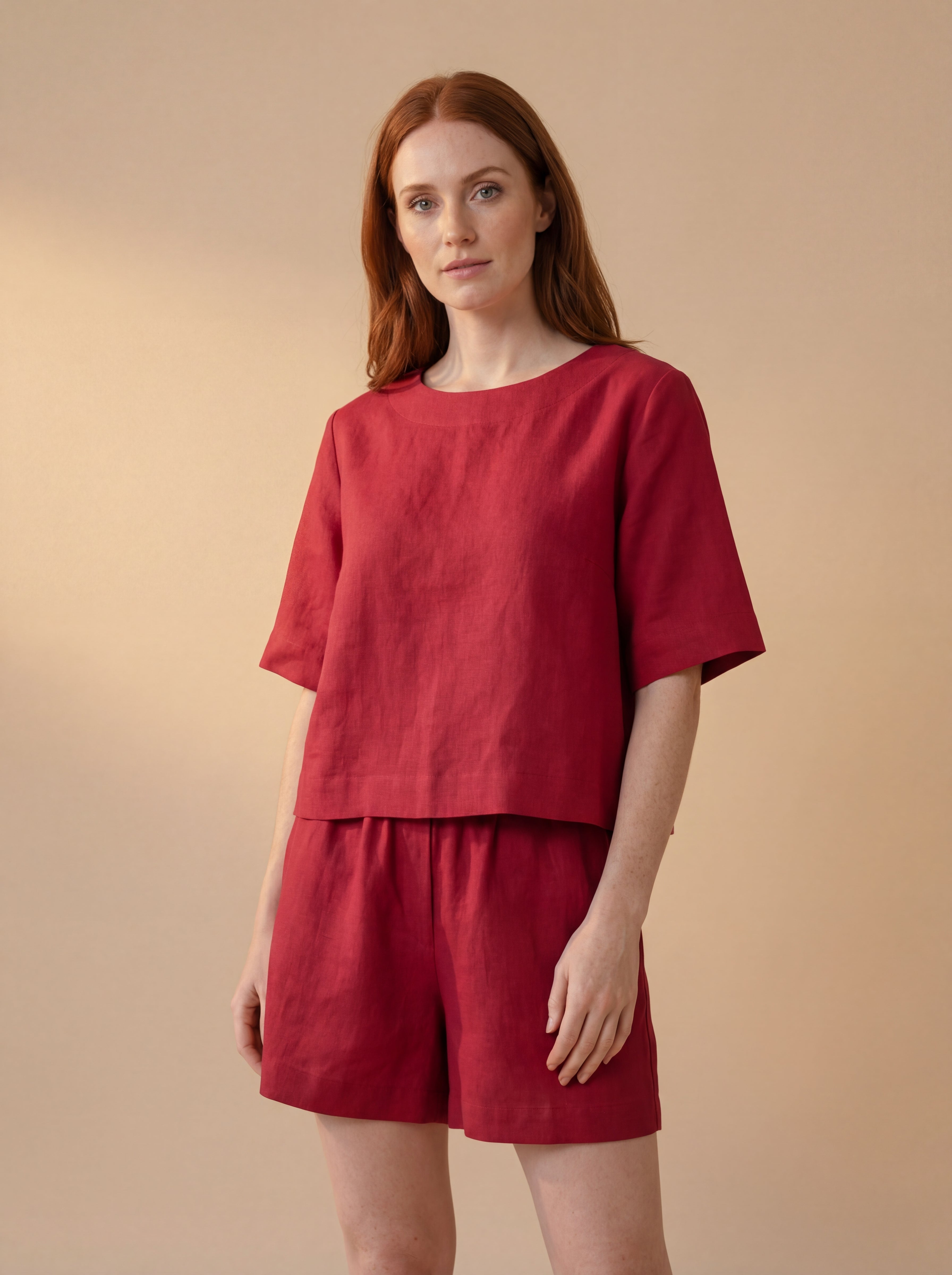 Conjunto Blusa Mayra e Shorts Dora Linho Puro · 2 peças