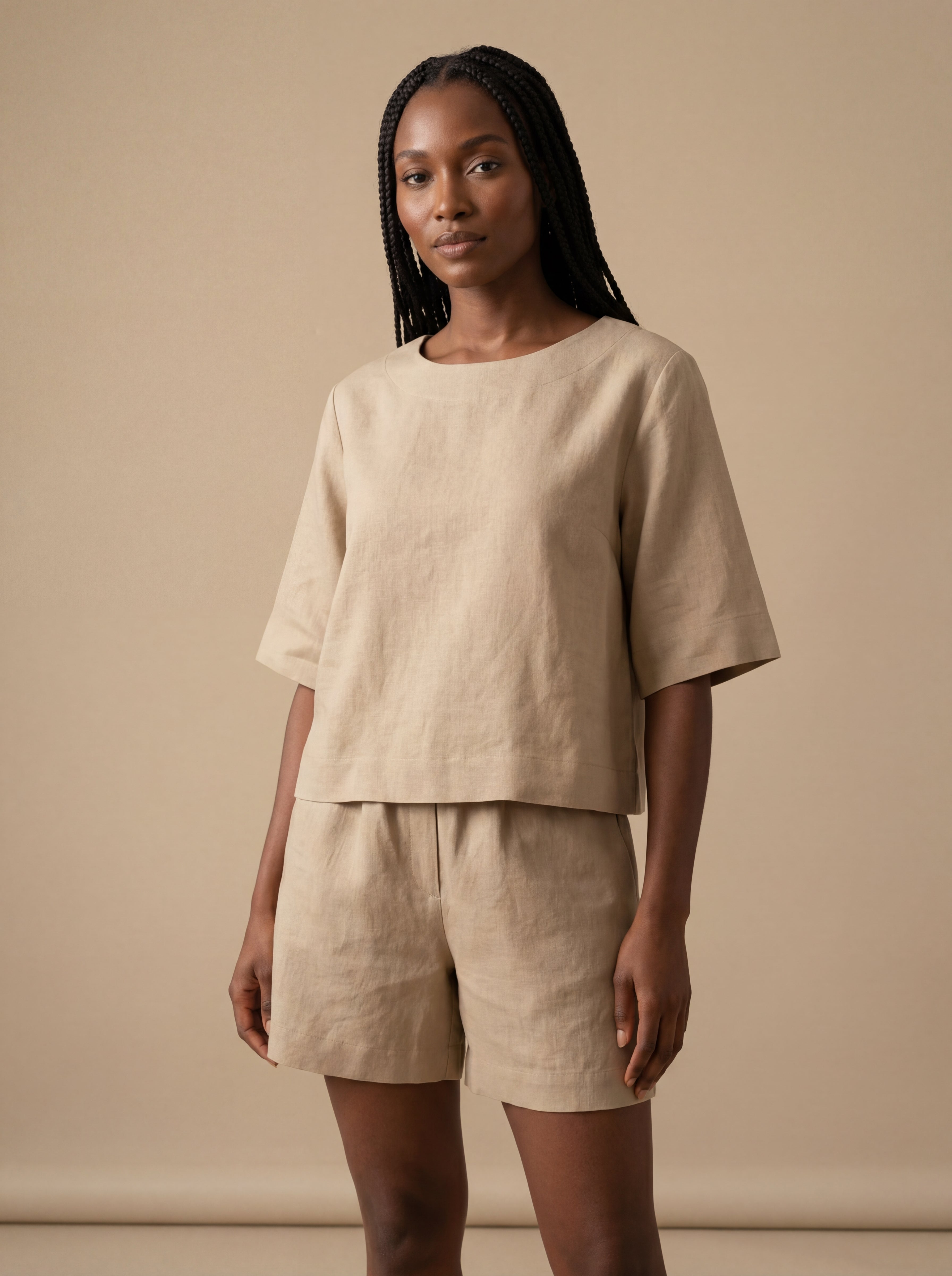 Conjunto Blusa Mayra e Shorts Dora Linho Puro · 2 peças