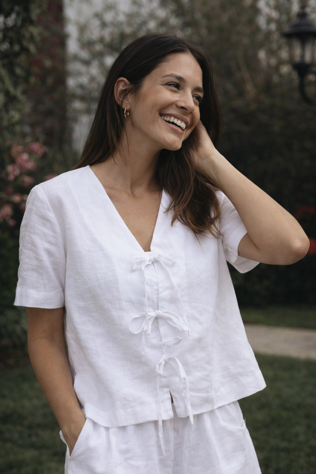 Blusa Laços Frontais Linho Puro