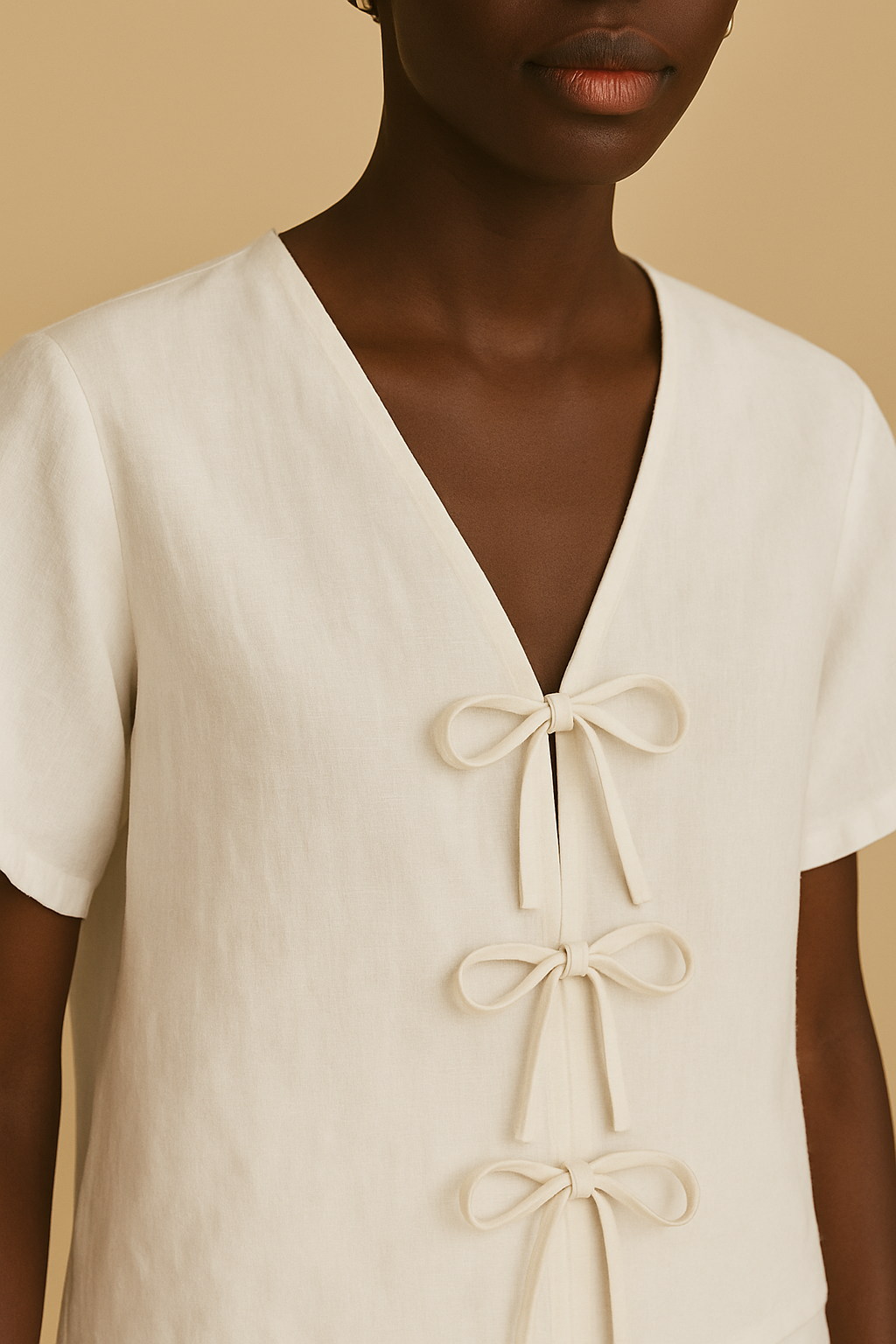 Blusa Lacinhos Frontais 100% Linho