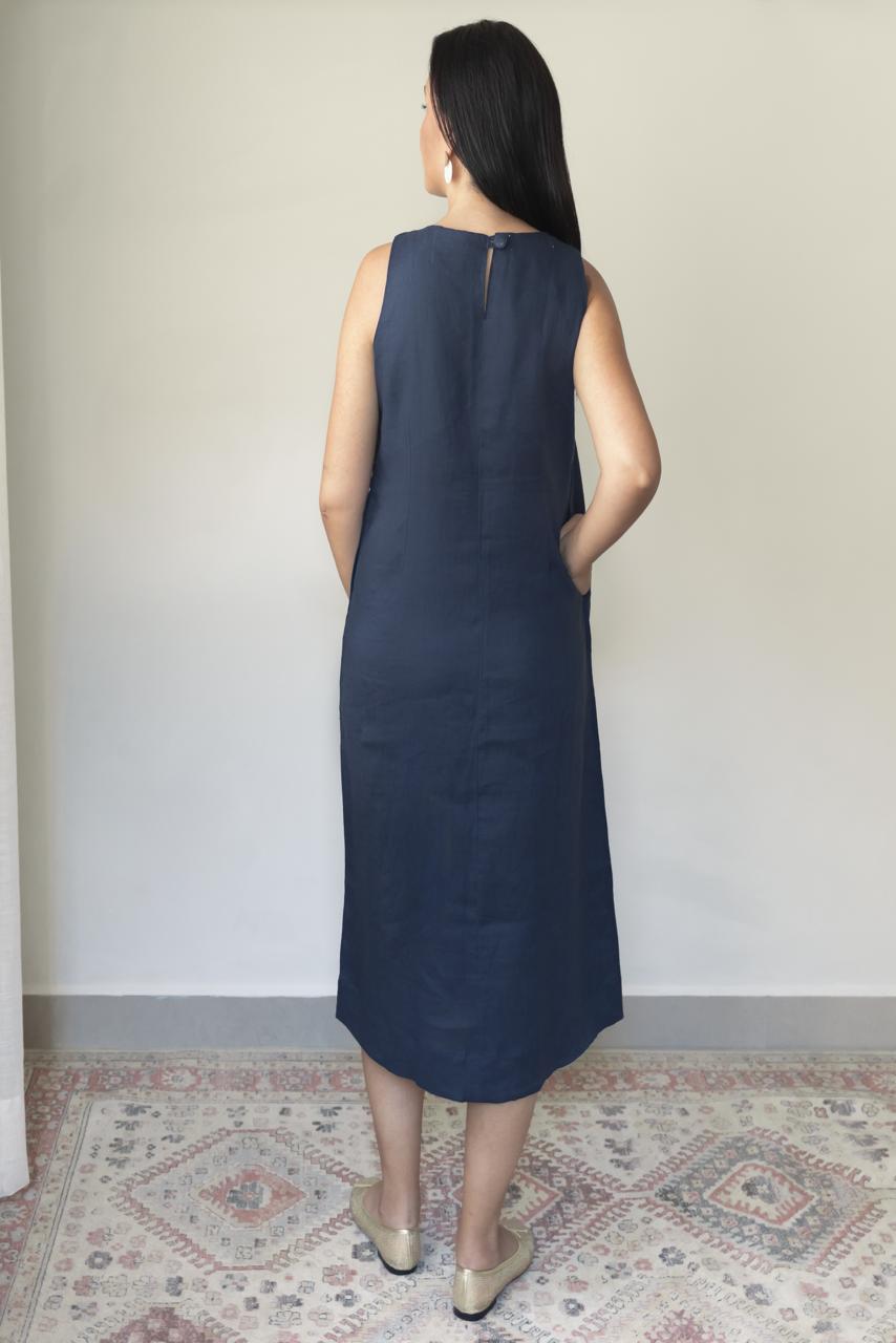 Vestido Marcia 100% Linho Marinho