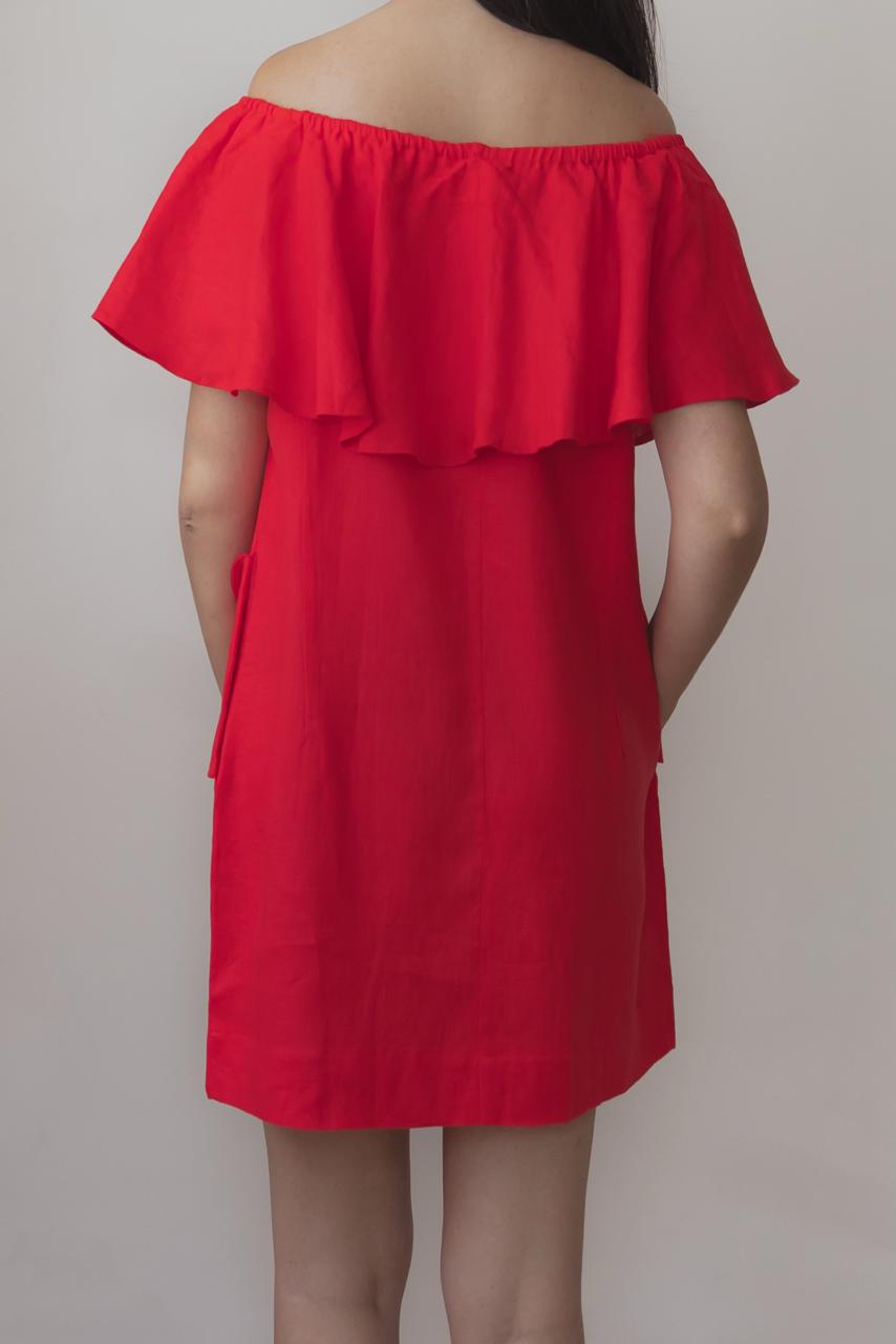 Vestido Leny 100% Linho Vermelho Cereja