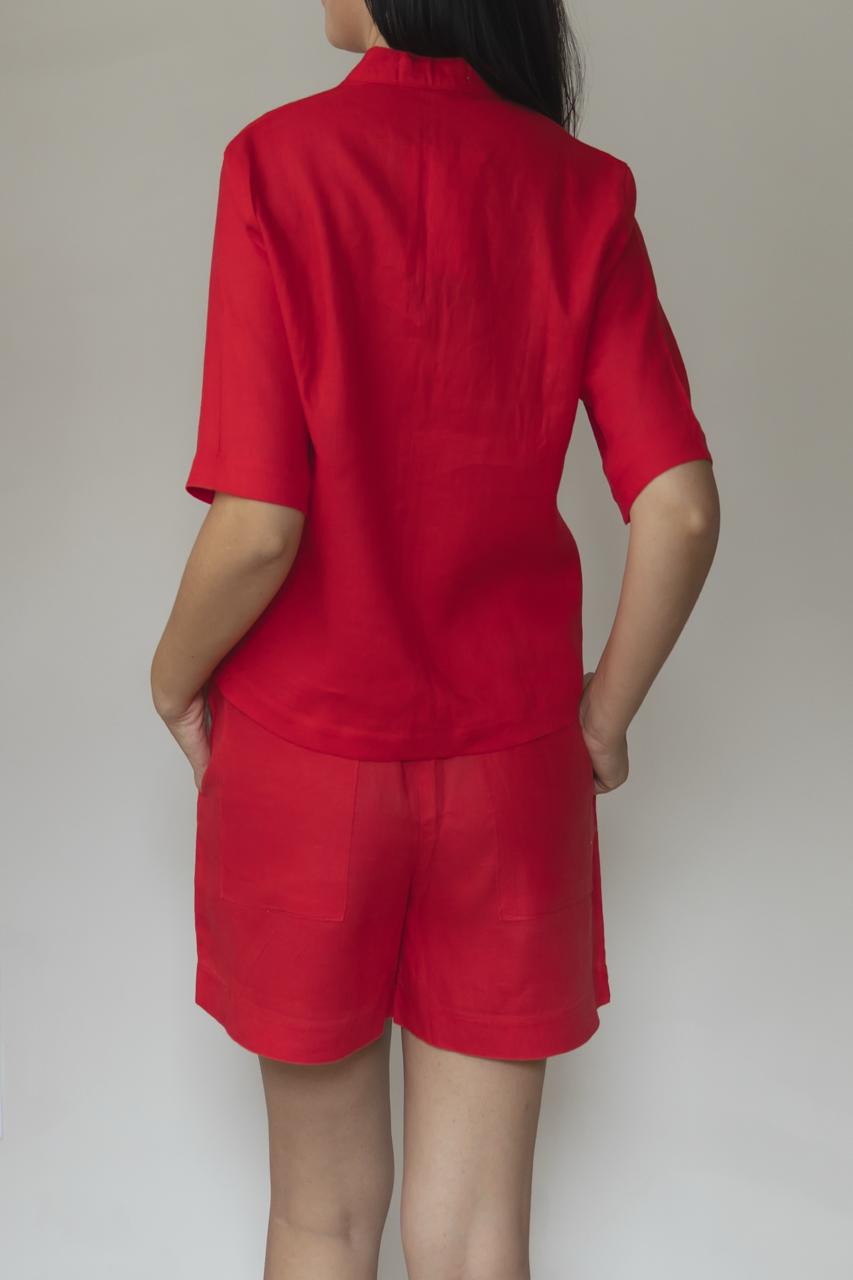 Conjunto Dina 100% Linho Vermelho Cereja