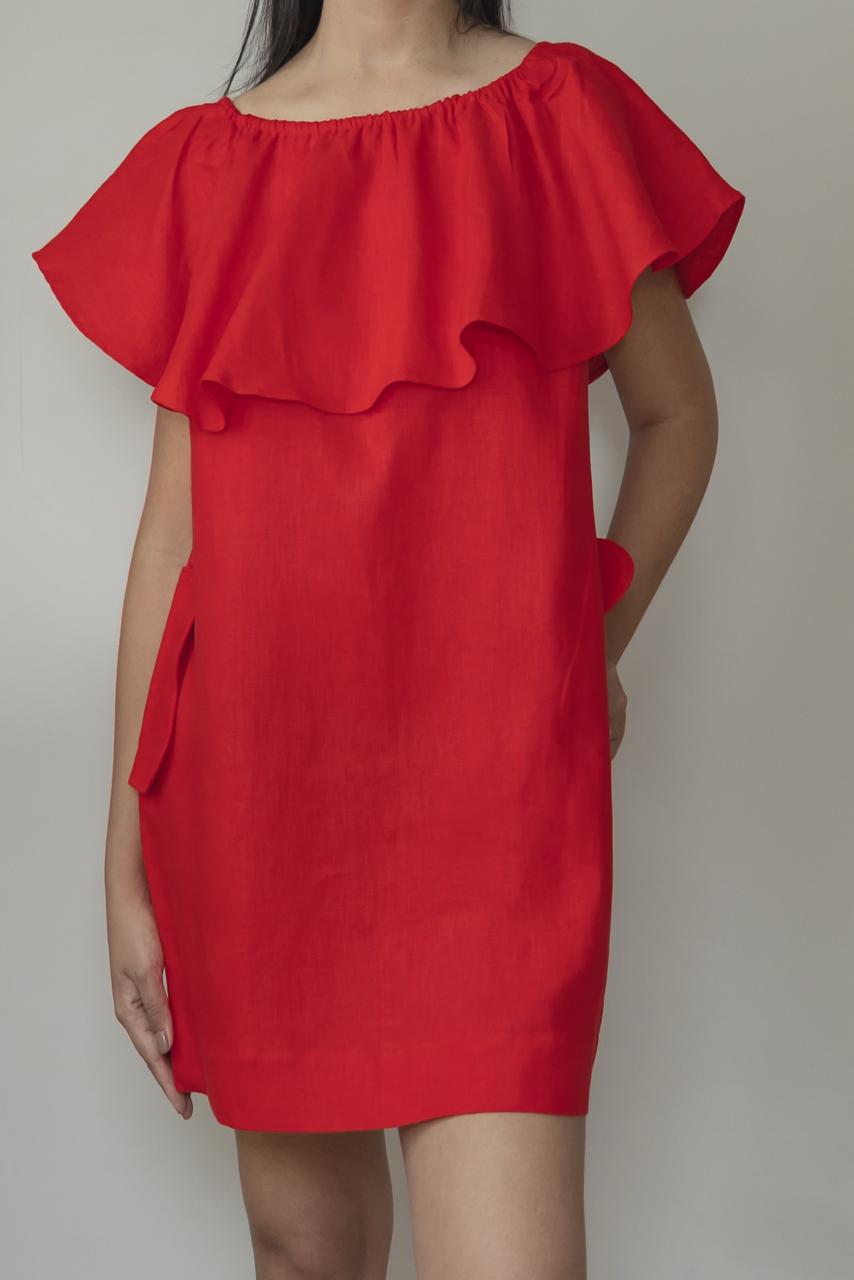 Vestido Leny 100% Linho Vermelho Cereja