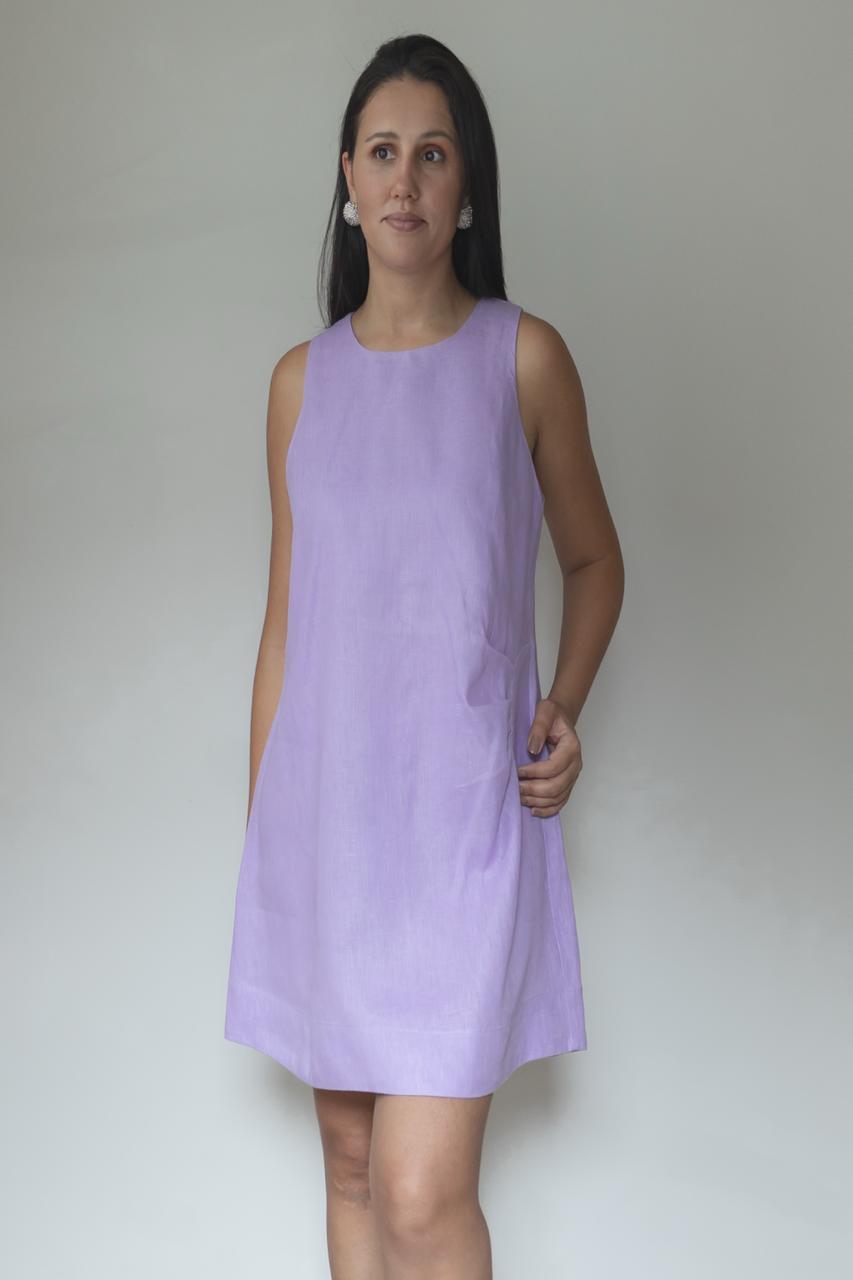 Vestido Alice 100% Linho Lilás