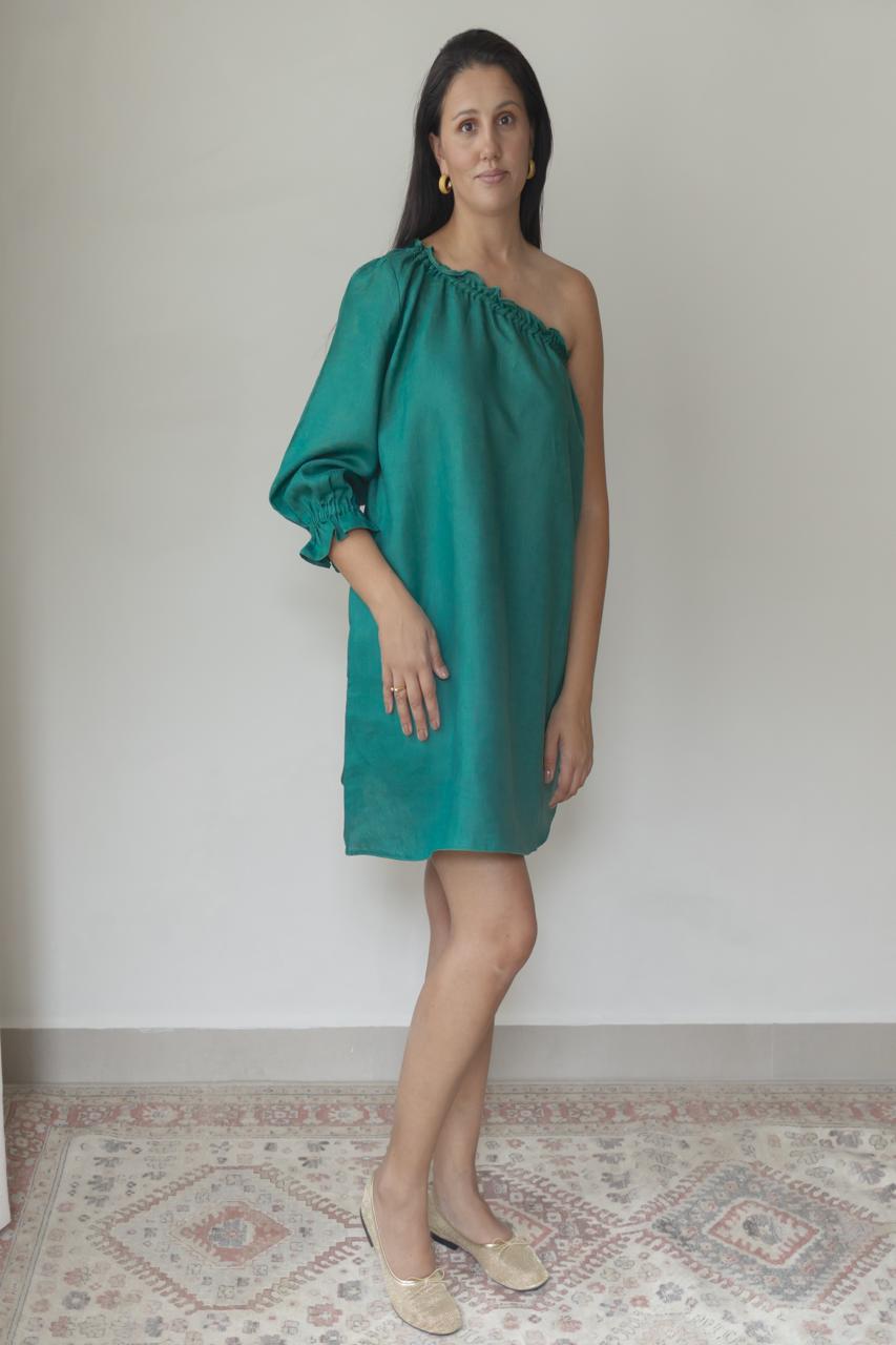 Vestido Larissa 100% Linho Verde Esmeralda
