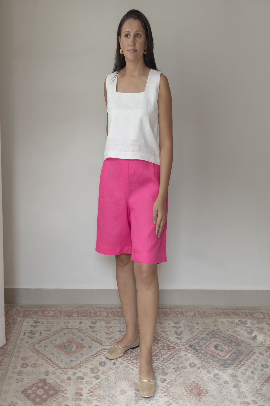 Bermuda Nara 100% Linho Pink