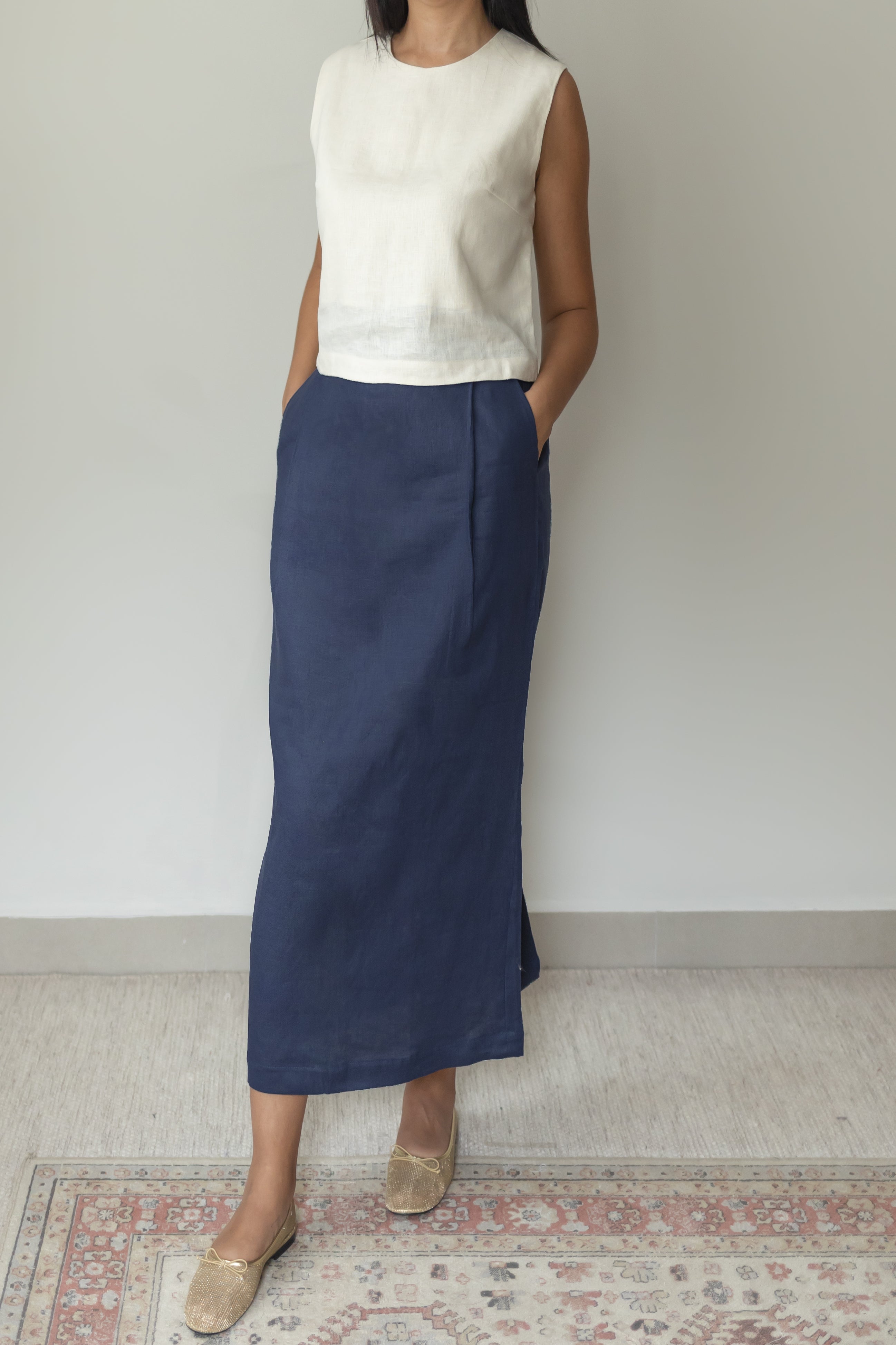 Saia Sarah 100% Linho Marinho