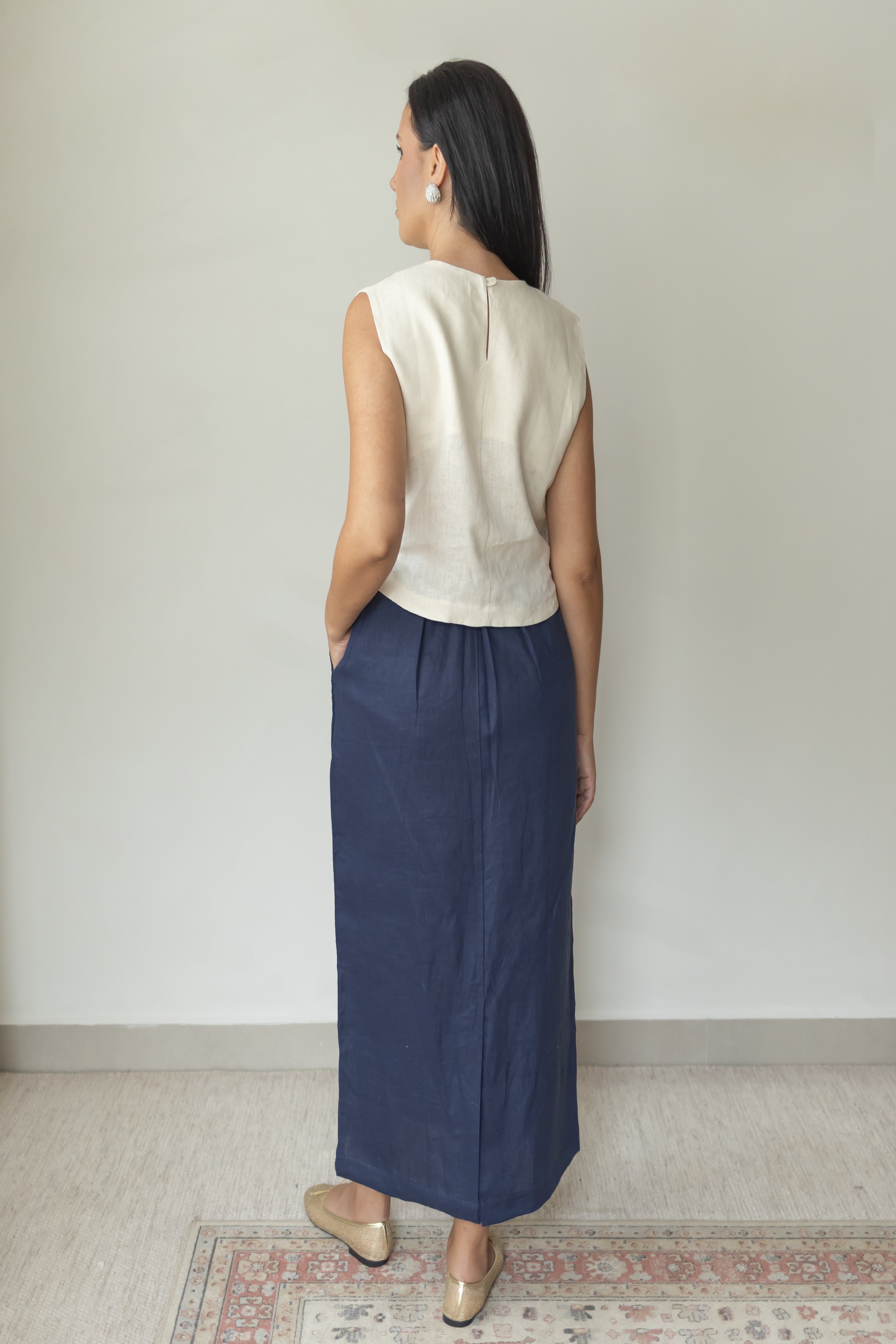 Saia Sarah 100% Linho Marinho