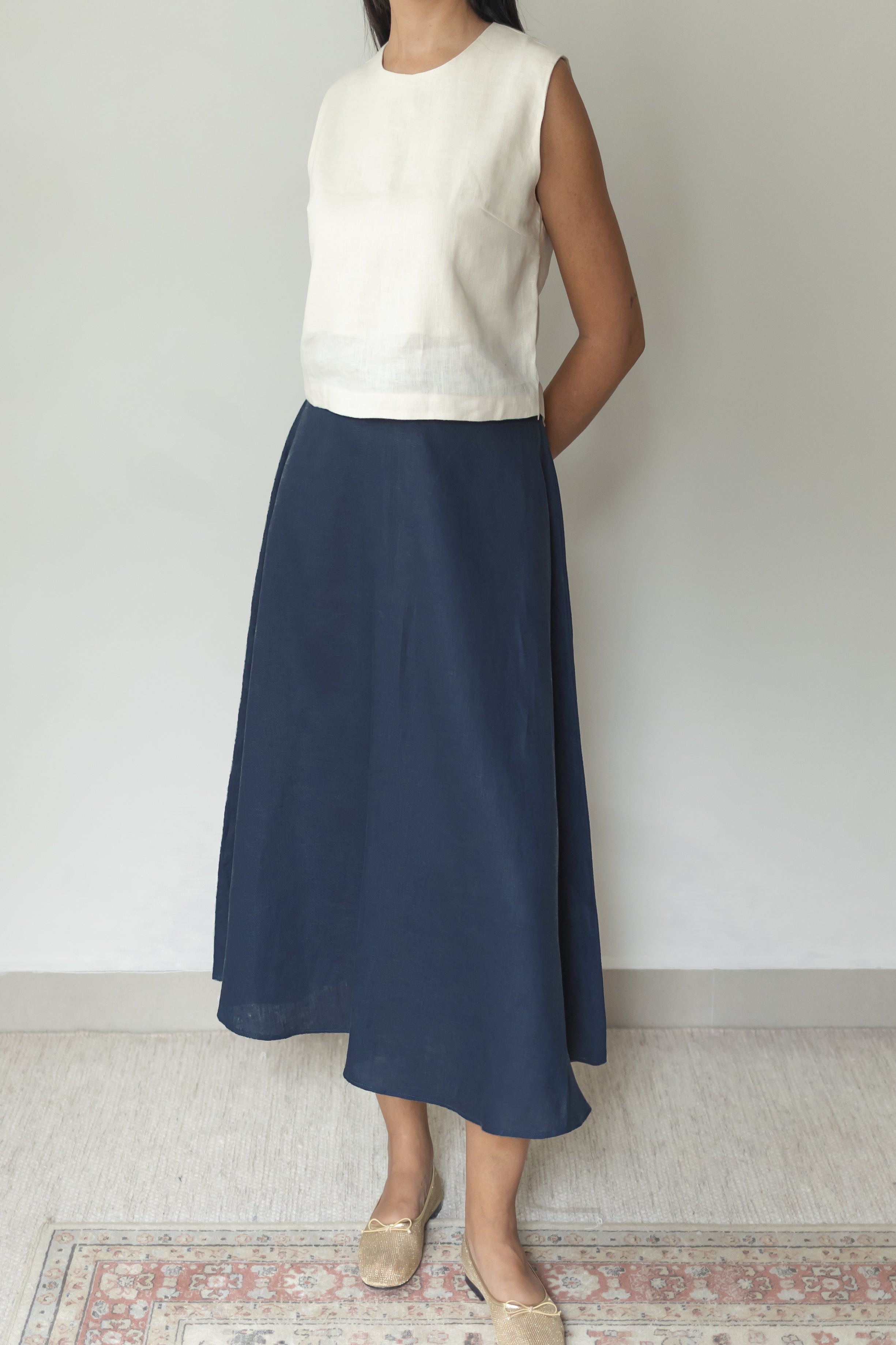 Saia Godê 100% Linho Marinho