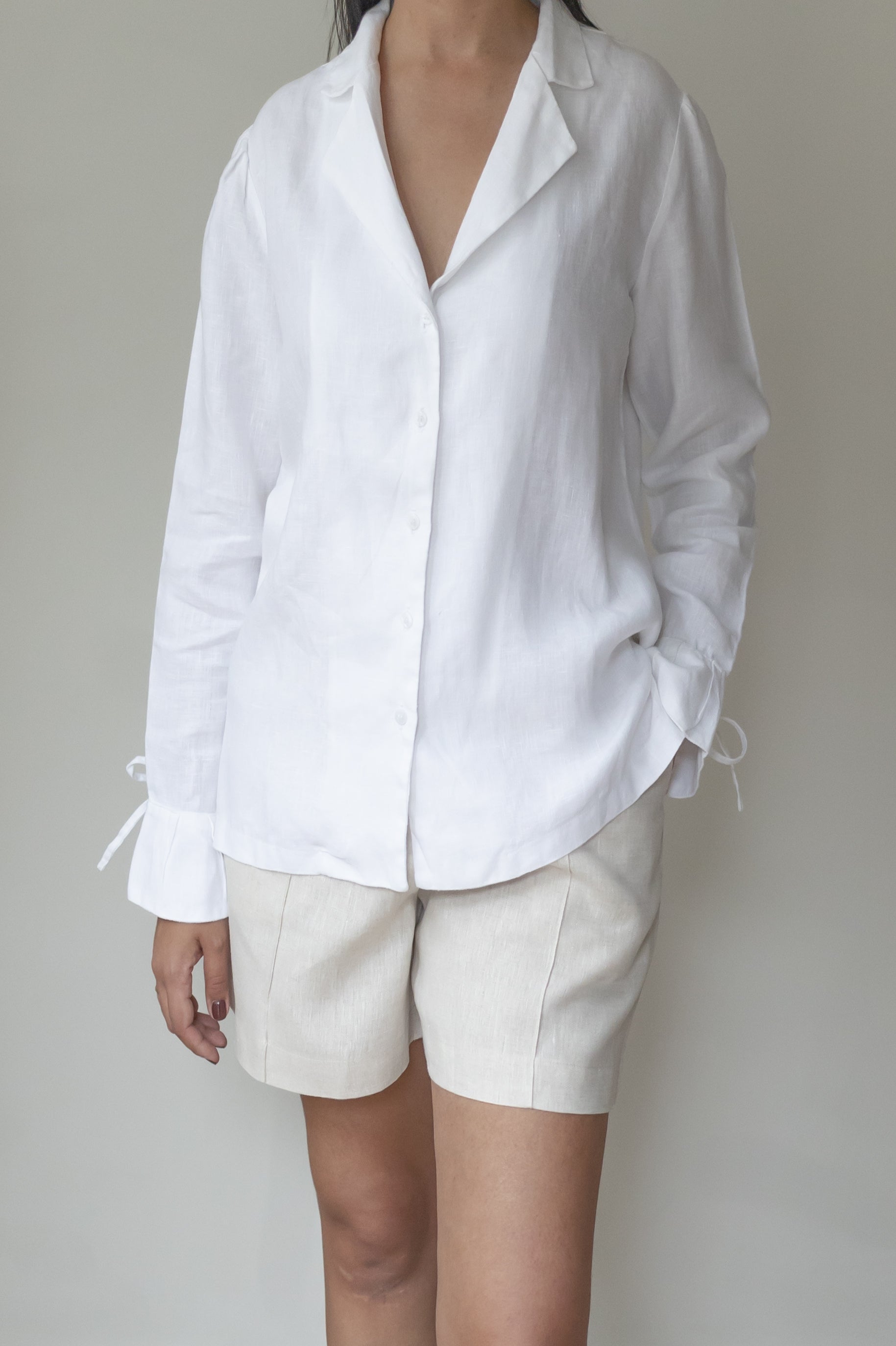 Camisa Laços no punho 100% Linho Branca