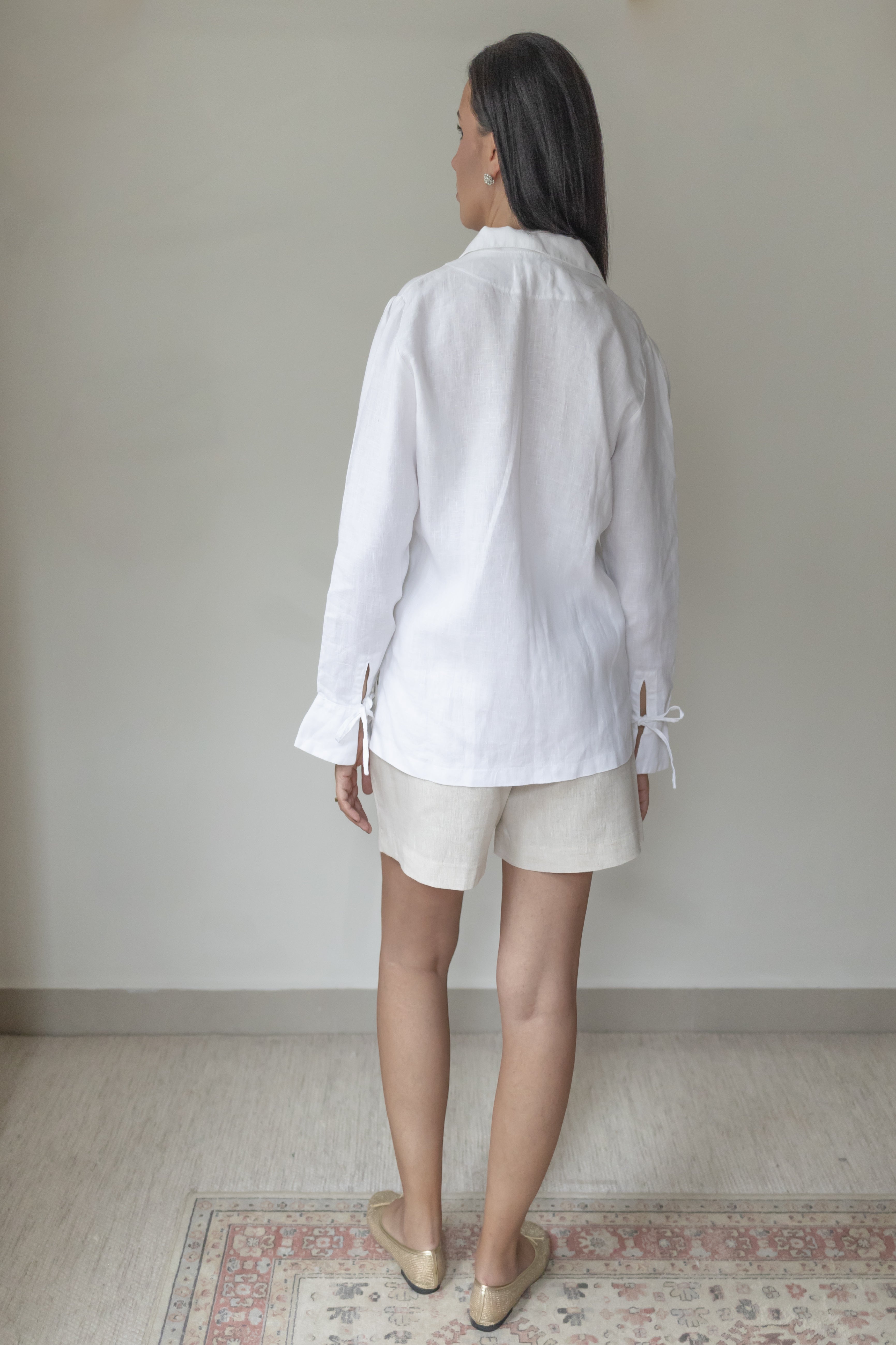 Camisa Laços no punho 100% Linho Branca