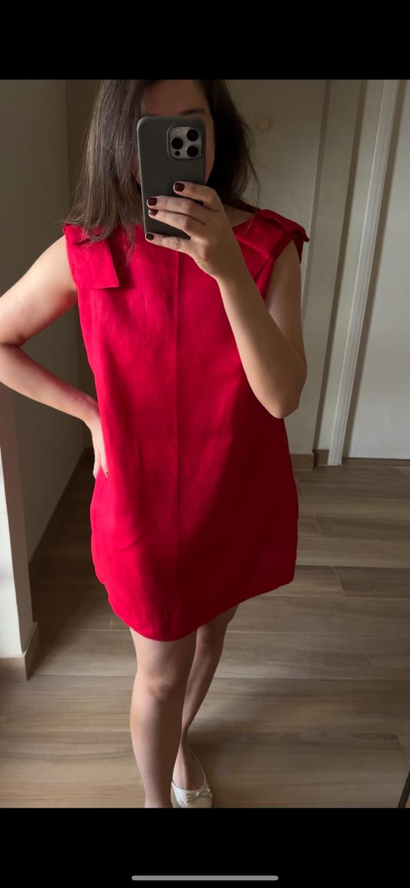 Vestido Beatriz 100% LINHO Cereja