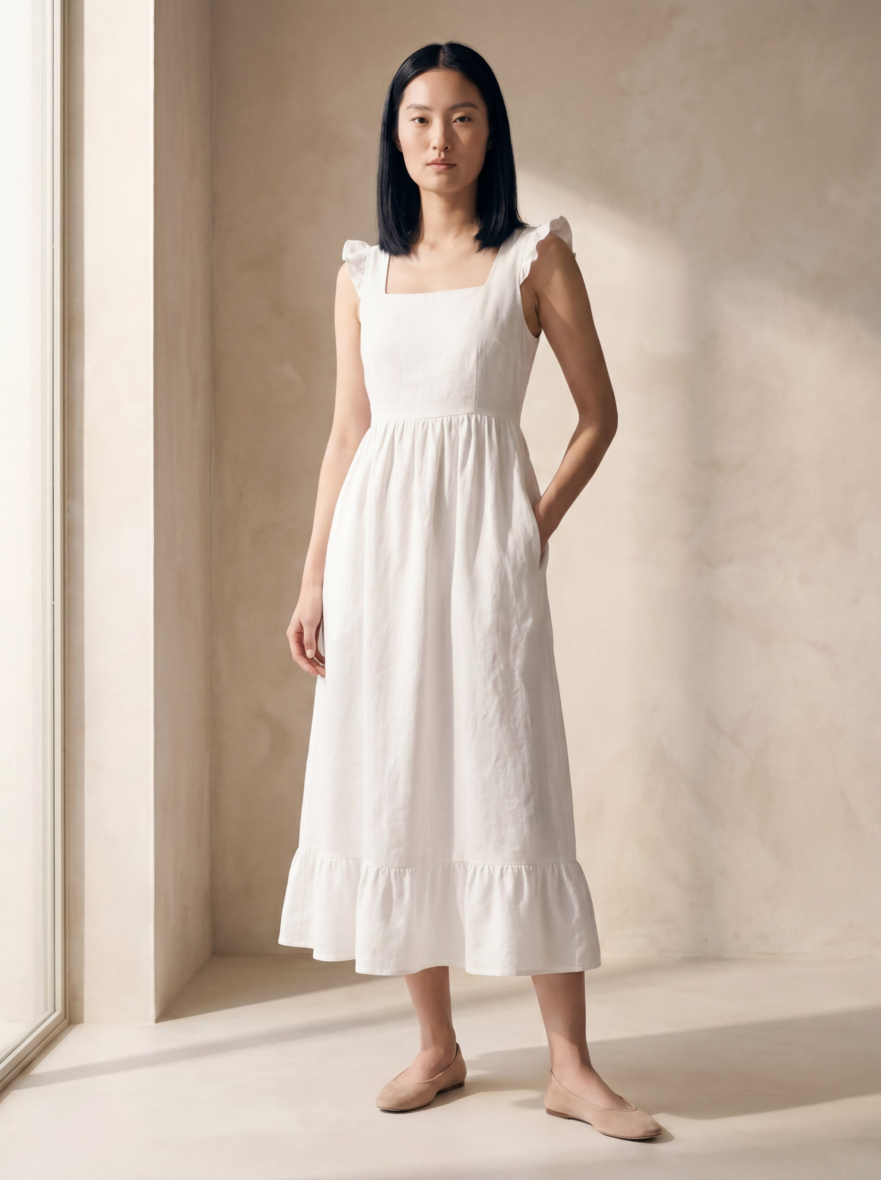 Vestido Midi Luiza Branco — Frente 01 #Cor_Branco