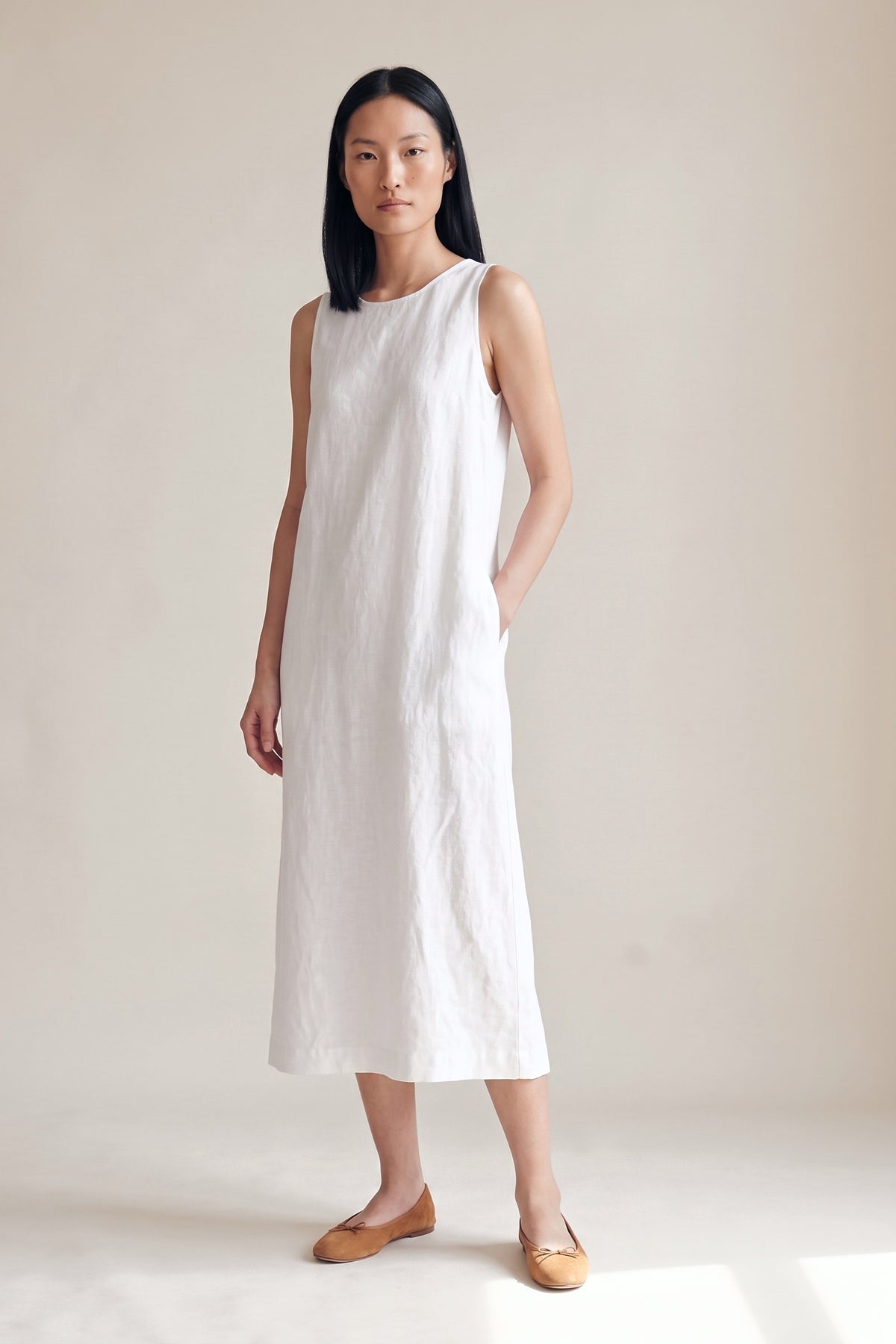 Vestido Alice Midi Linho Puro Branco — Frente