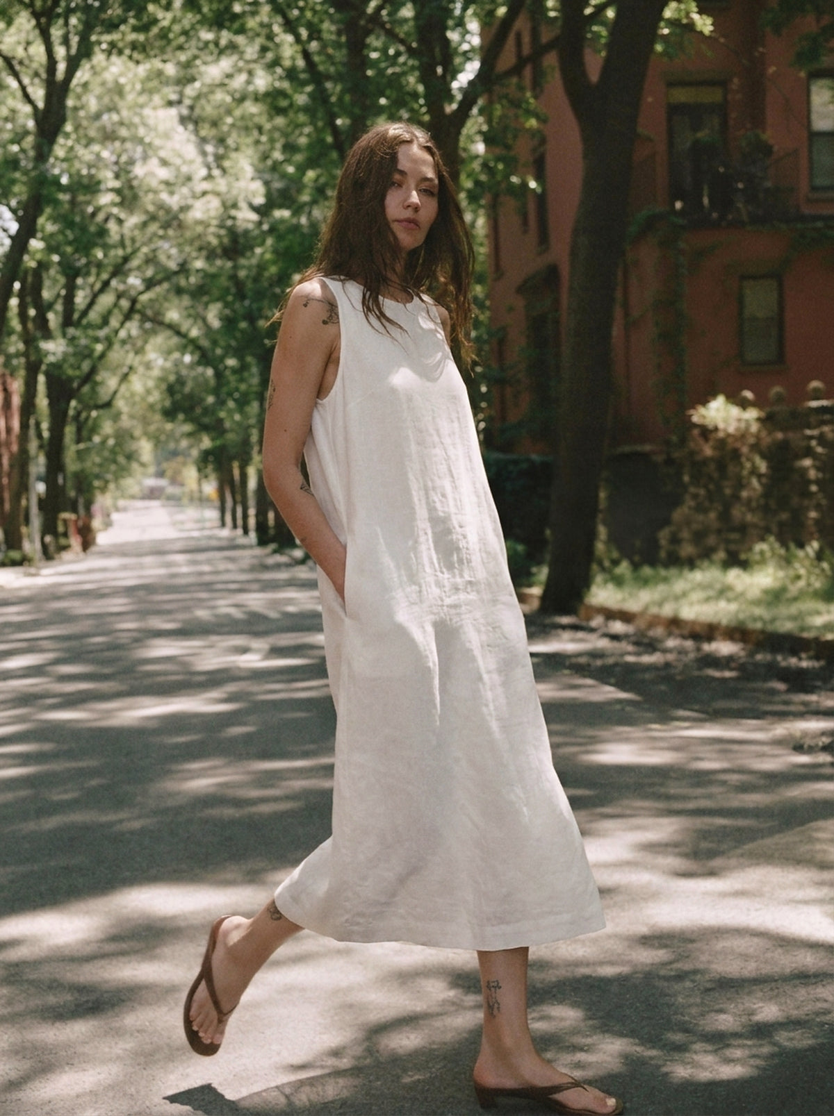 Vestido Alice Midi Linho Puro Branco — Parque Andando