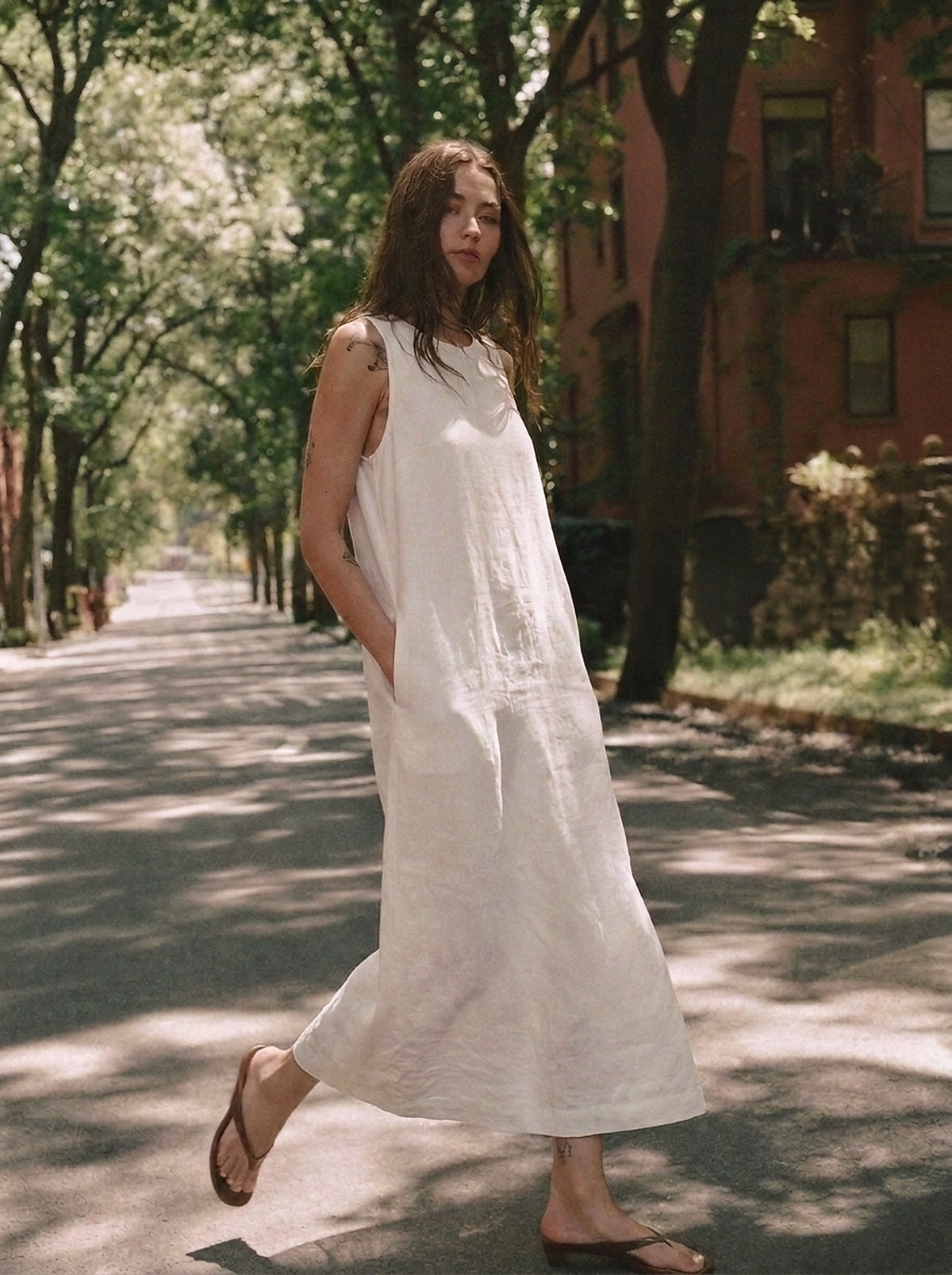 Vestido Alice Midi Linho Puro Branco — Parque Andando v3