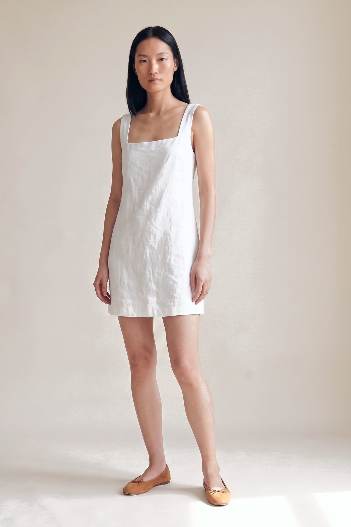 Vestido Laura Linho Puro Branco — Frente #Cor_Branco