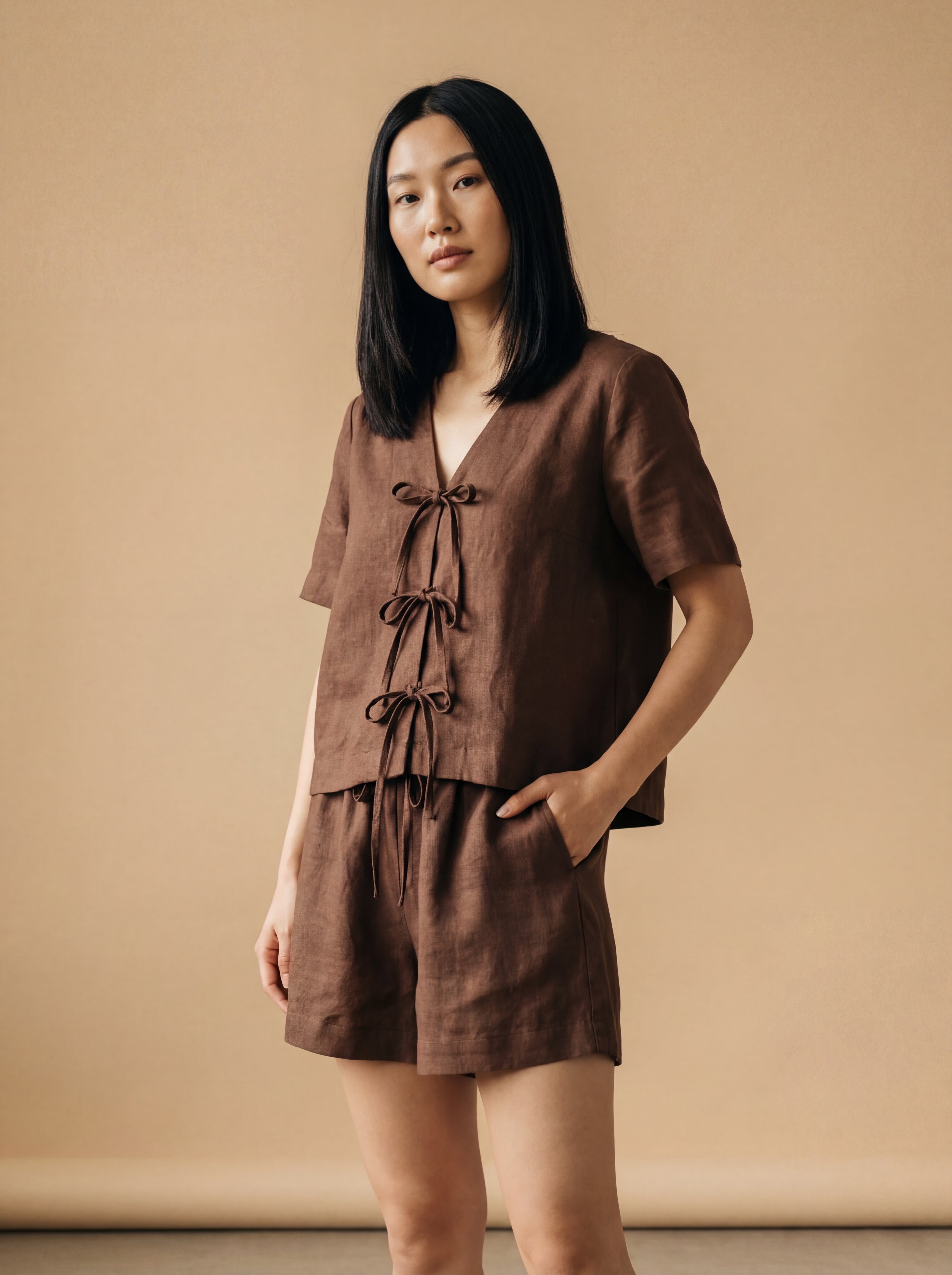 Blusa Laços Frontais Linho Puro