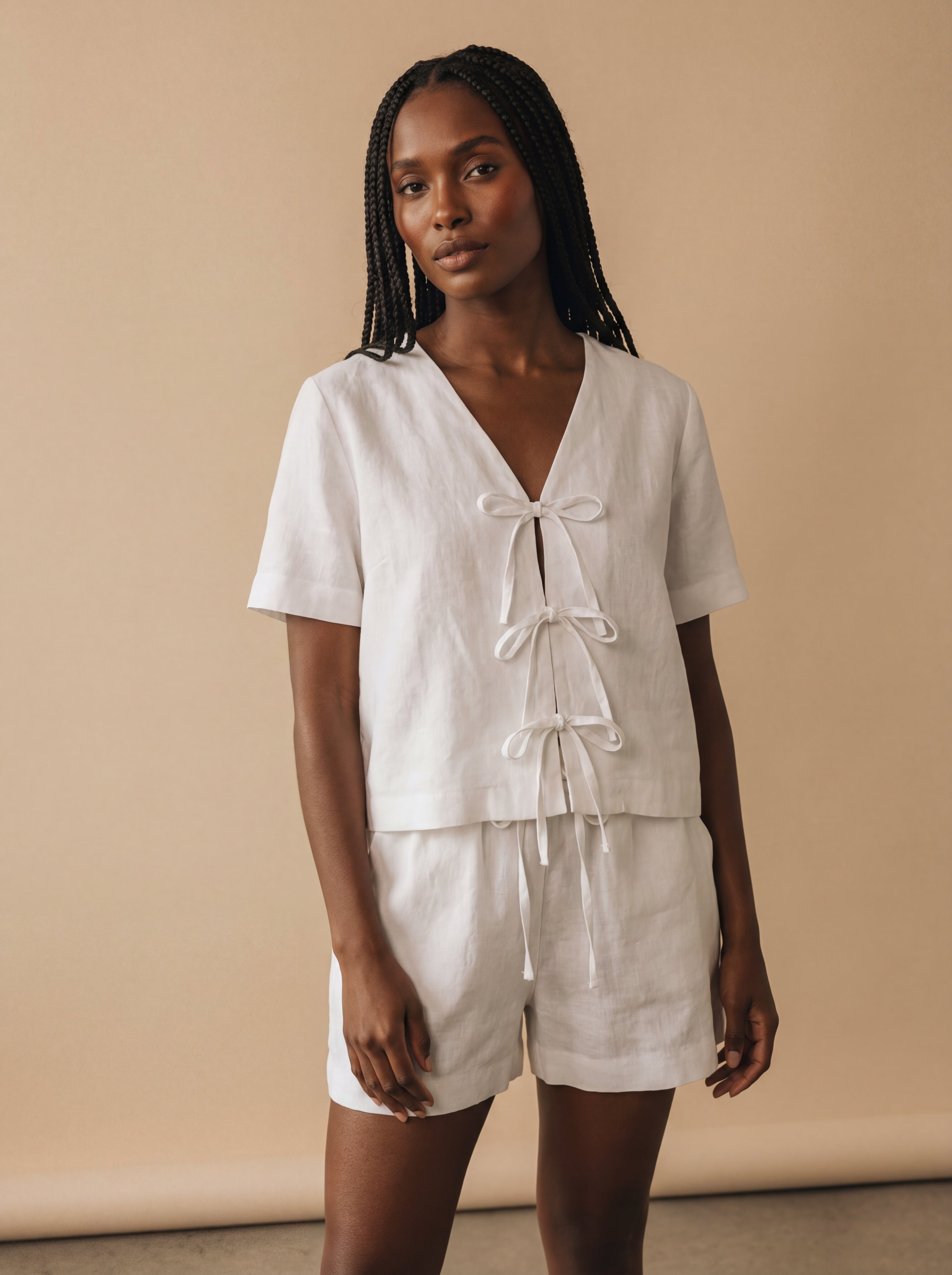 Blusa Laços Frontais Linho Puro