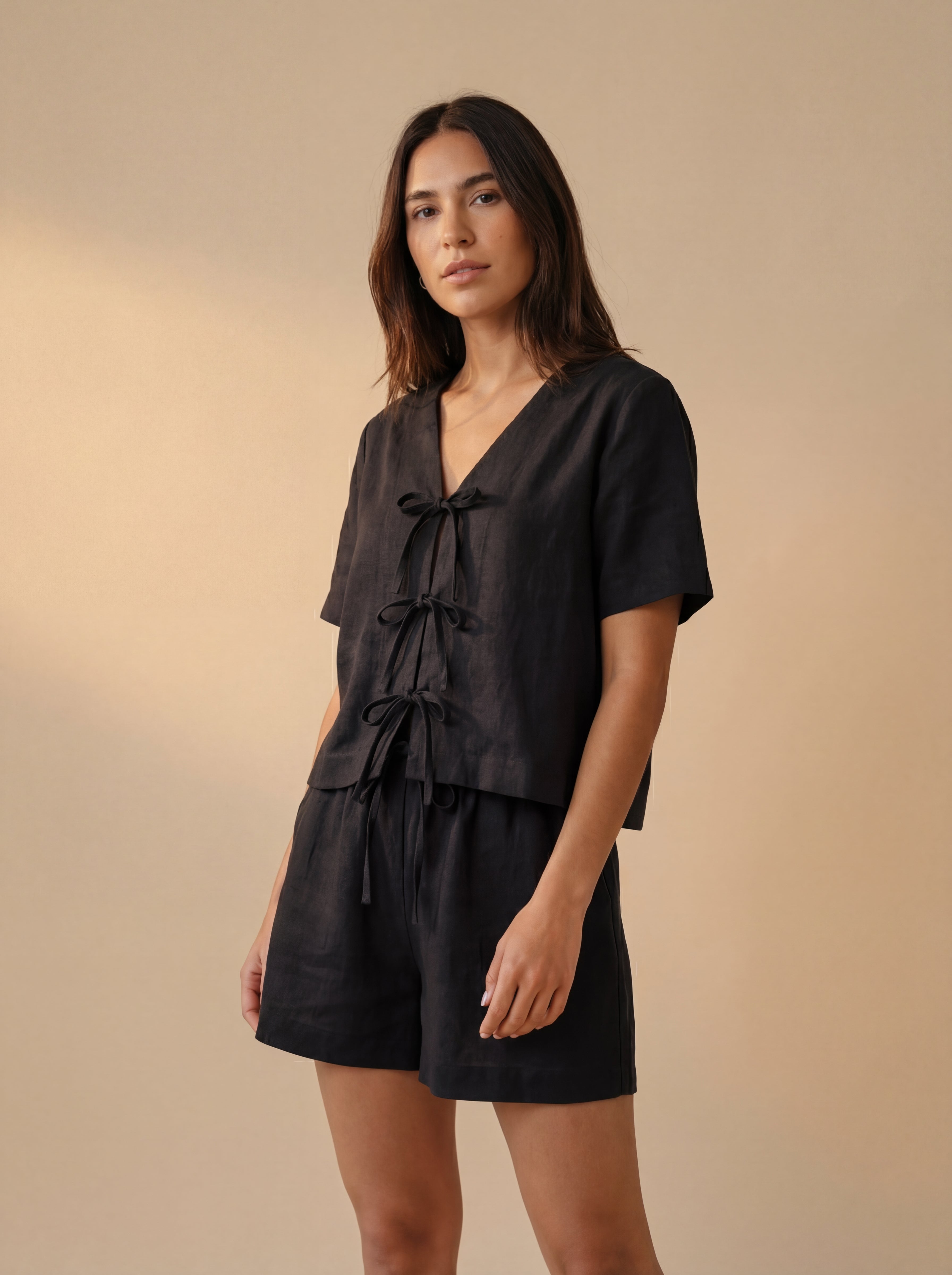 Blusa Laços Frontais Linho Puro