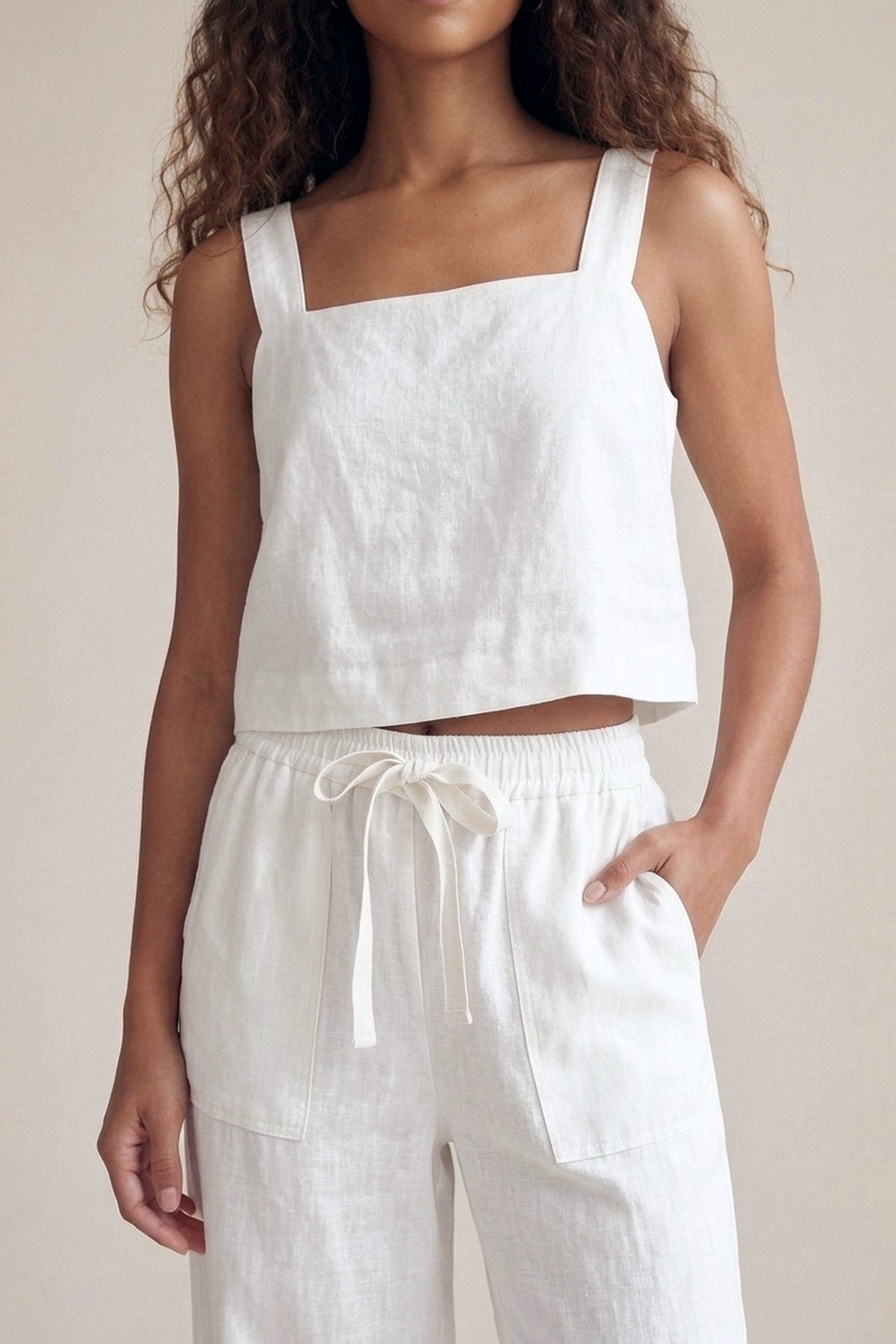 Calça Sandra Linho Puro Branco — Detalhe