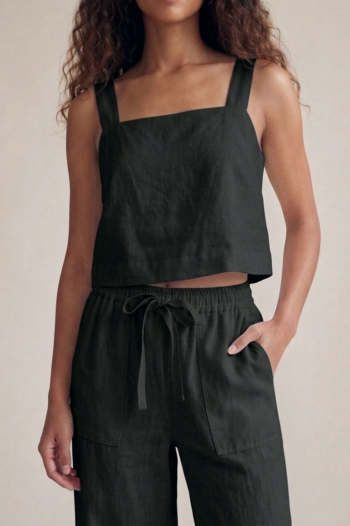 Calça Sandra Linho Puro Preto — Detalhe