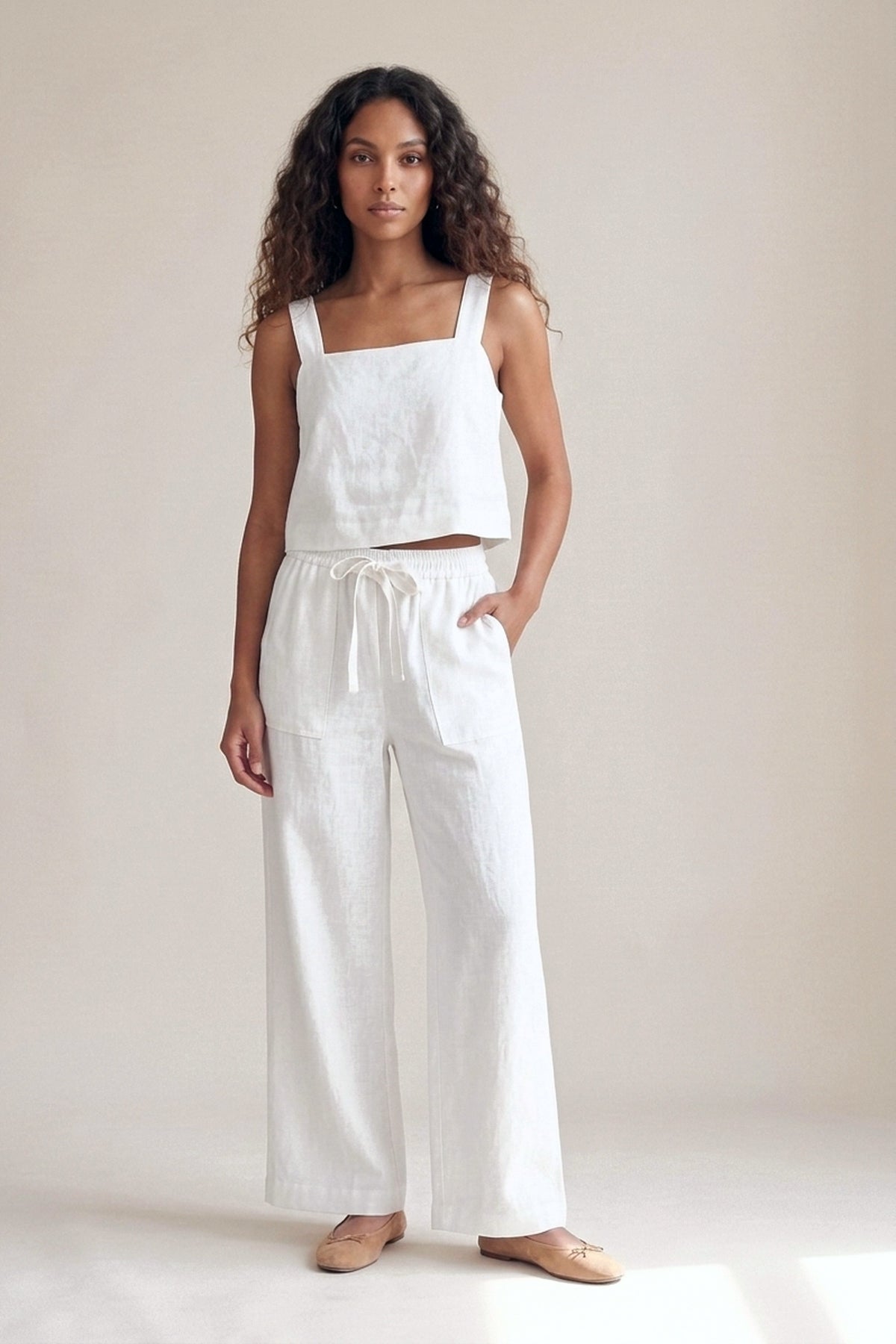Calça Sandra Linho Puro Branco — Frente #Cor_Branco