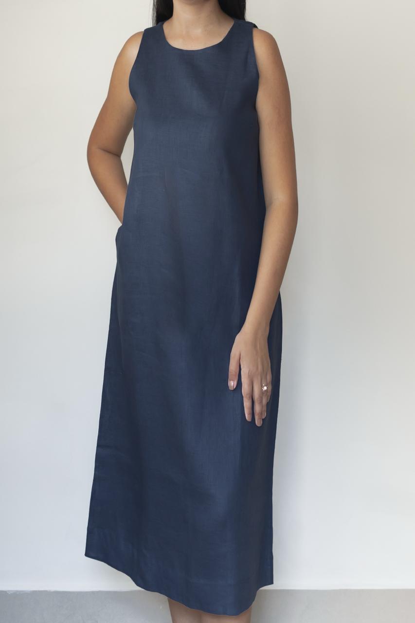 Vestido Marcia 100% Linho Marinho