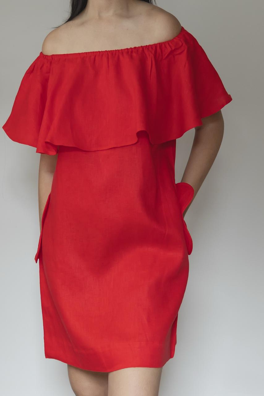 Vestido Leny 100% Linho Vermelho Cereja