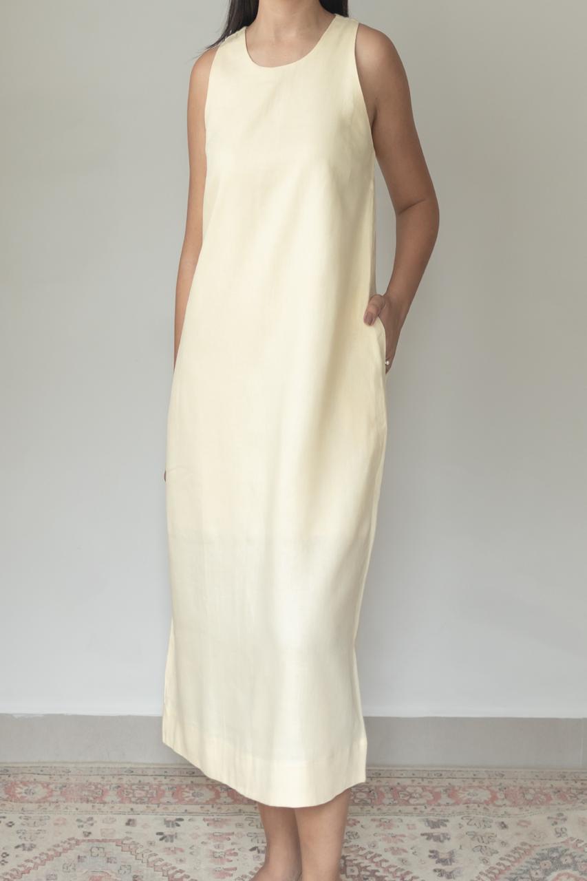 Vestido Marcia 100% Linho Manteiga