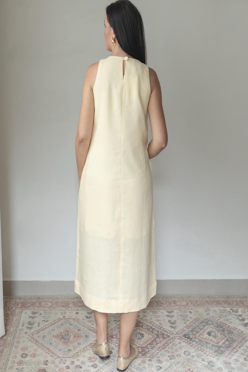 Vestido Marcia 100% Linho Manteiga