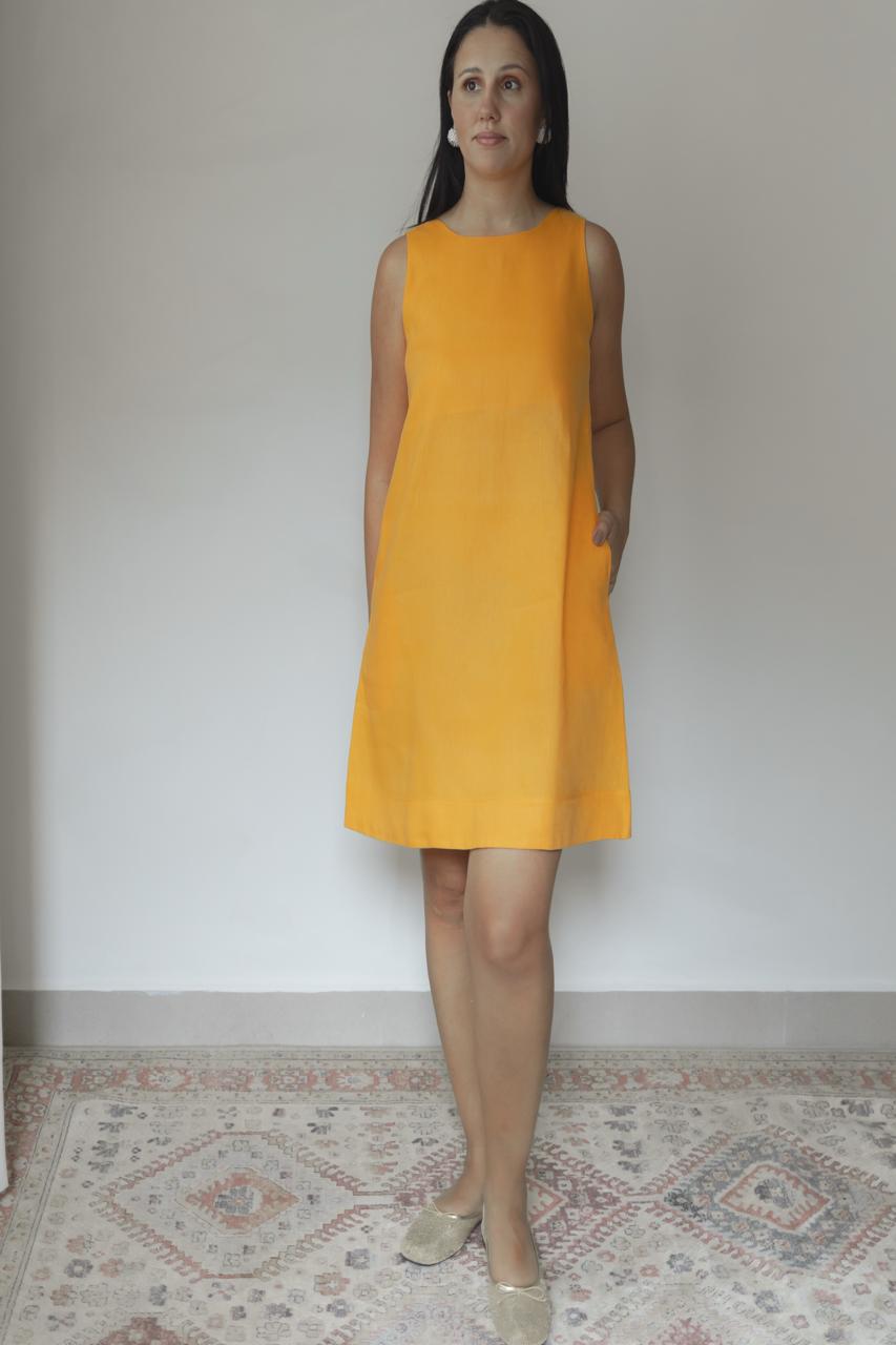 Vestido Alice 100% Linho Mostarda