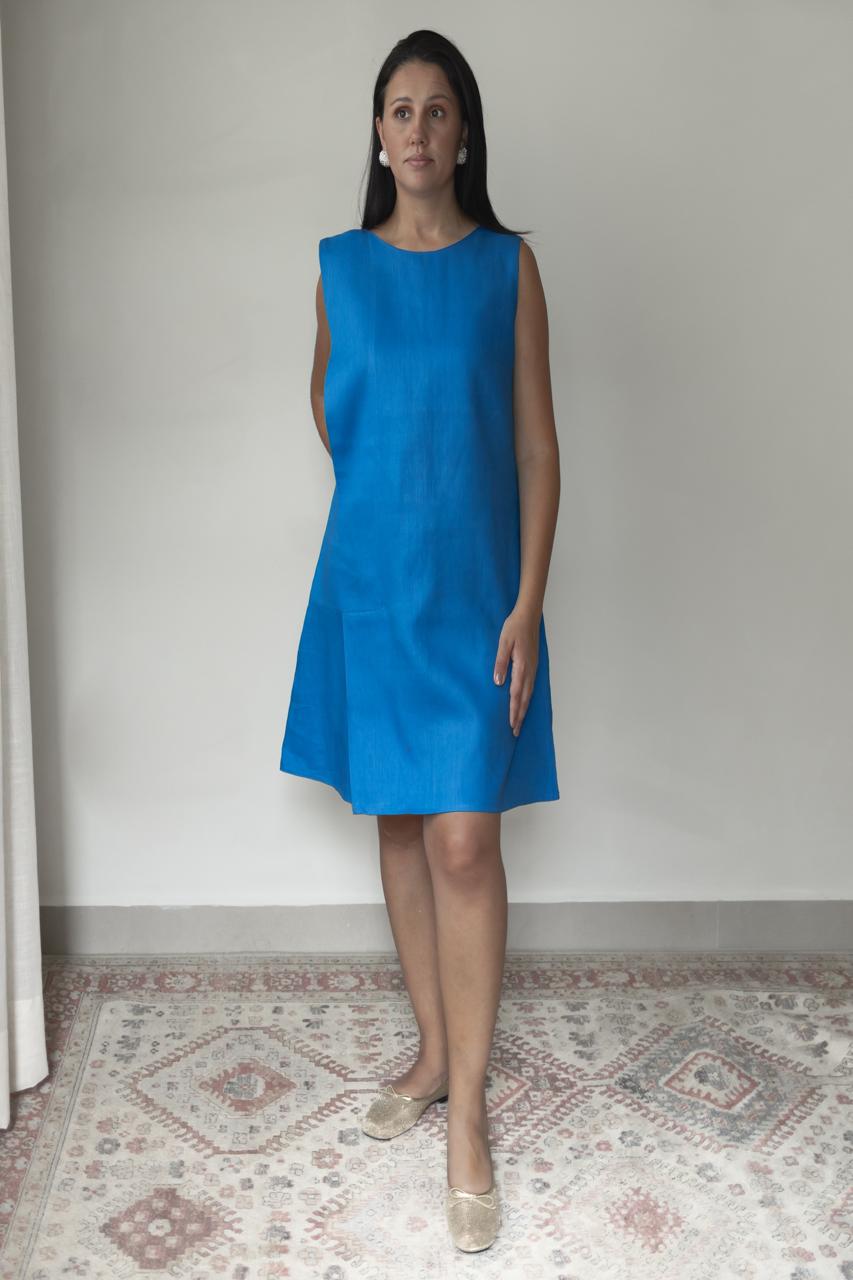 Vestido Lila 100% Linho Azul Cobalto