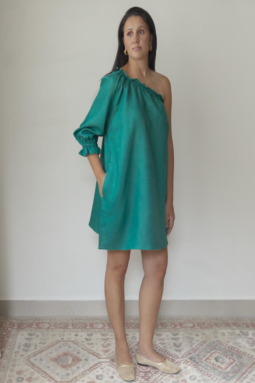 Vestido Larissa 100% Linho Verde Esmeralda