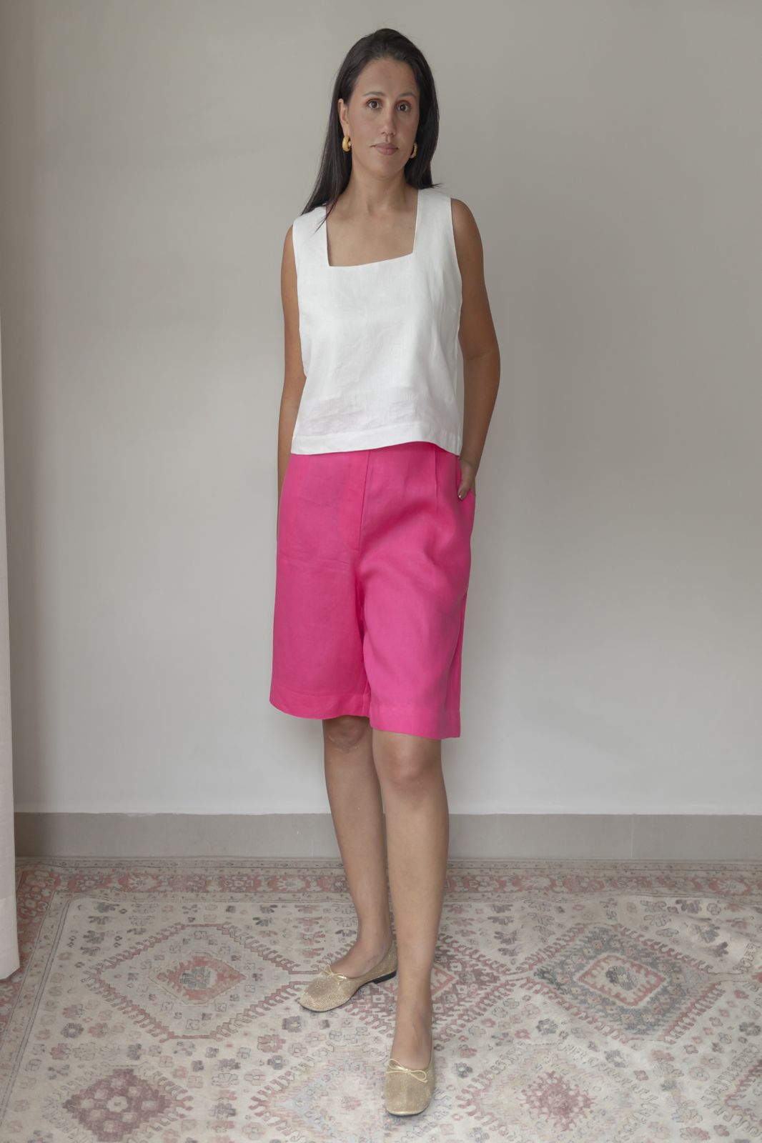 Bermuda Nara 100% Linho Pink