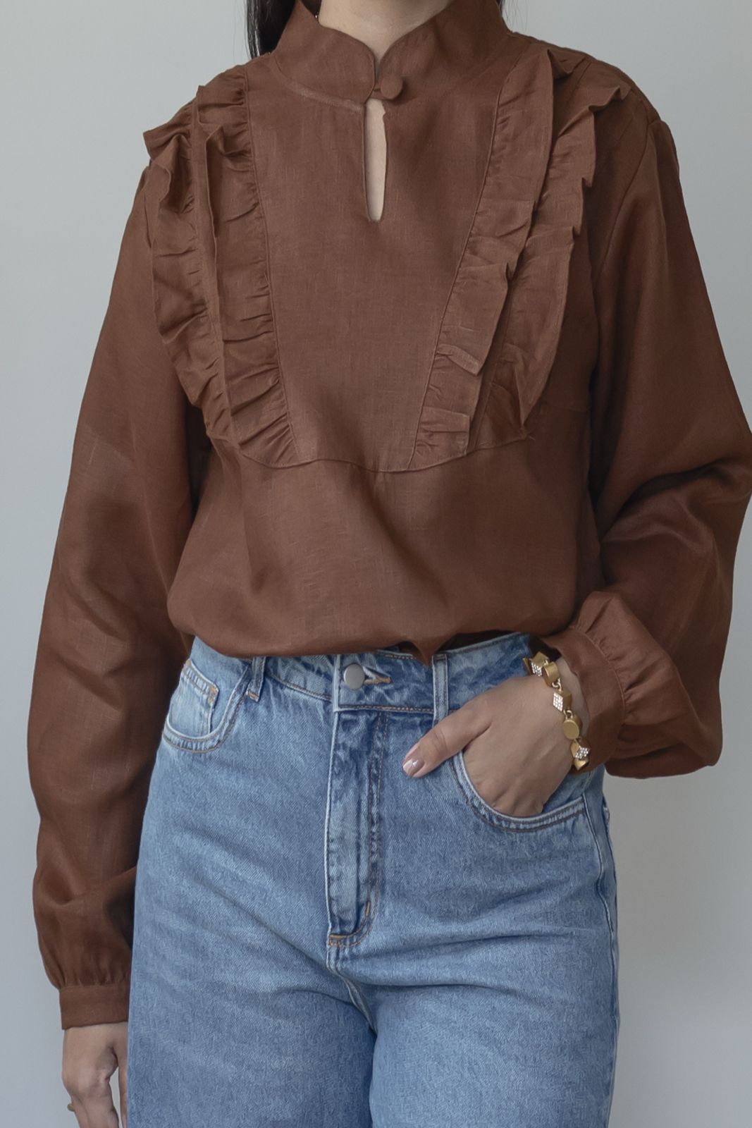 Camisa Laura 100% Linho Chocolate